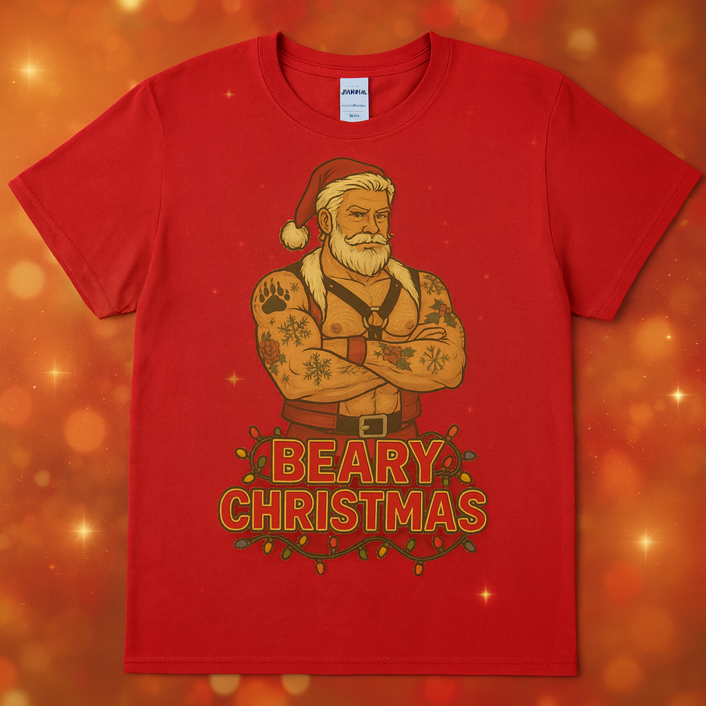 Beary Christmas Muscular Santa T-Shirt | Gildan 64000 Unisex Tee