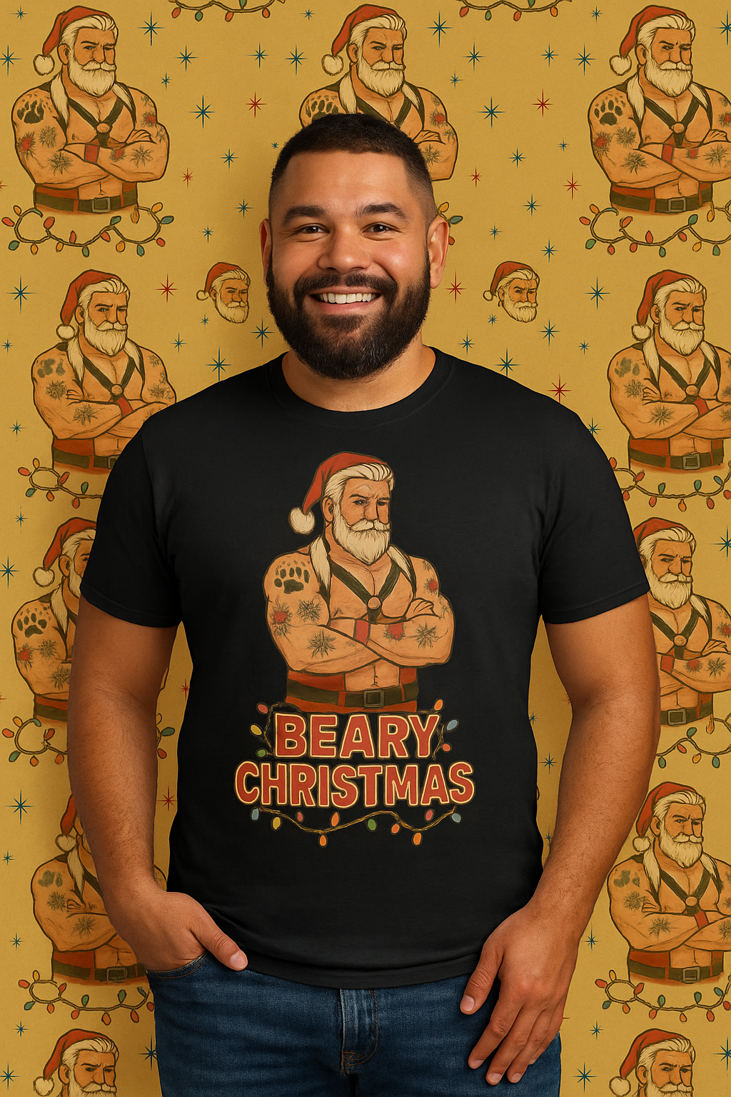 Beary Christmas Muscular Santa T-Shirt | Gildan 64000 Unisex Tee