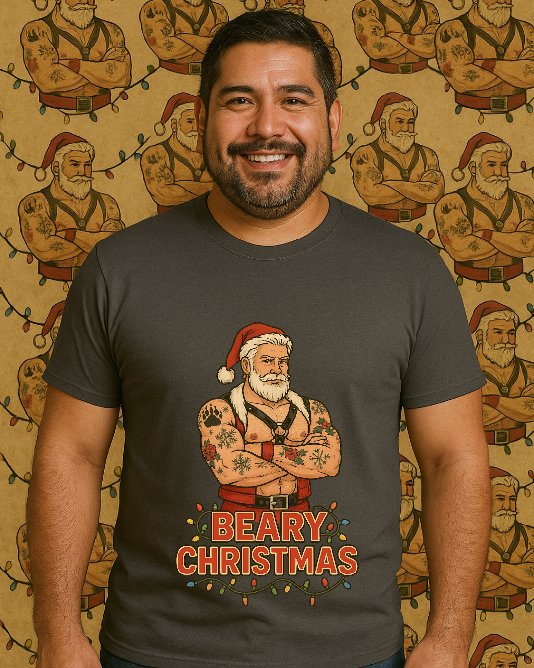 Beary Christmas Muscular Santa T-Shirt | Gildan 64000 Unisex Tee