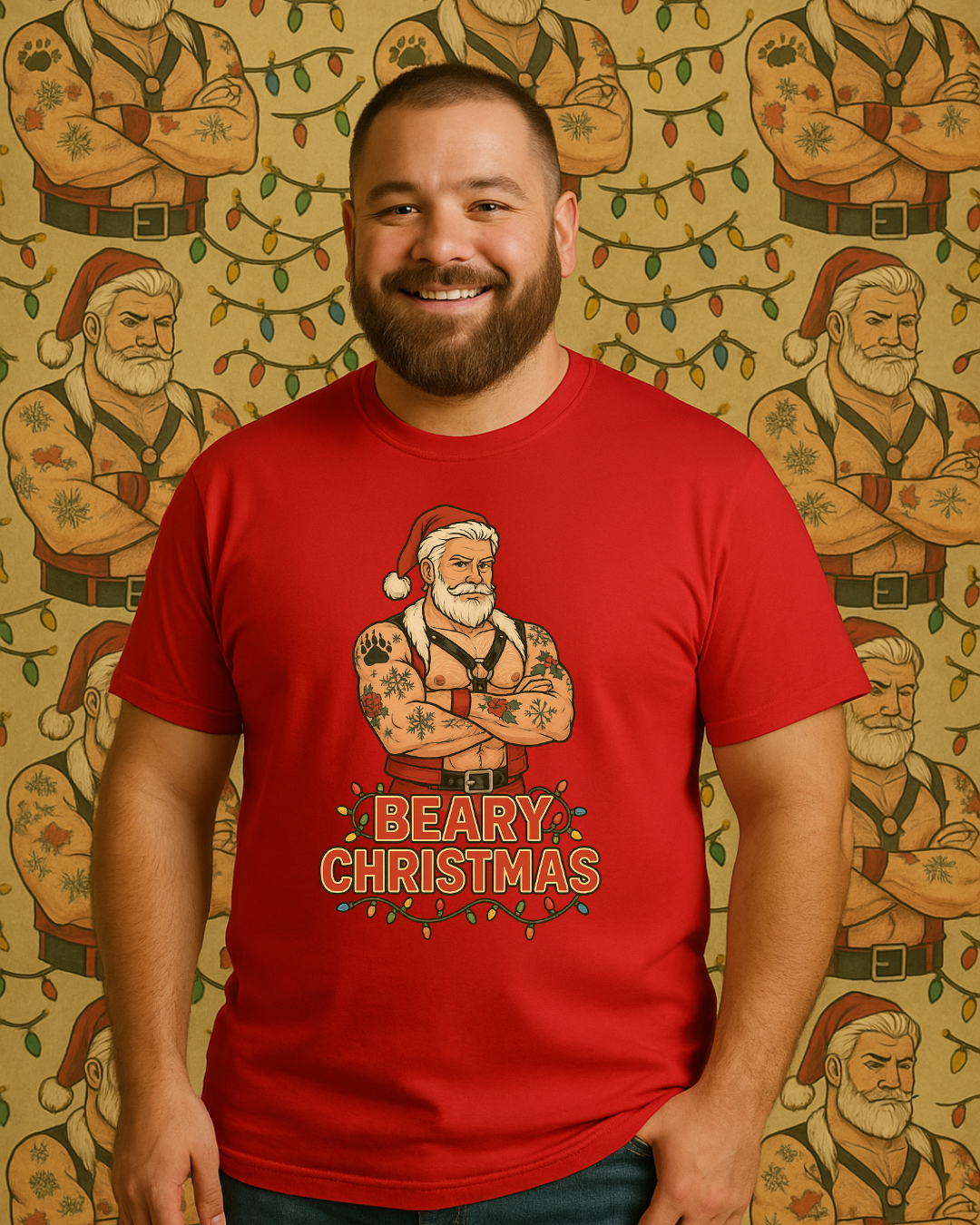 Beary Christmas Muscular Santa T-Shirt | Gildan 64000 Unisex Tee