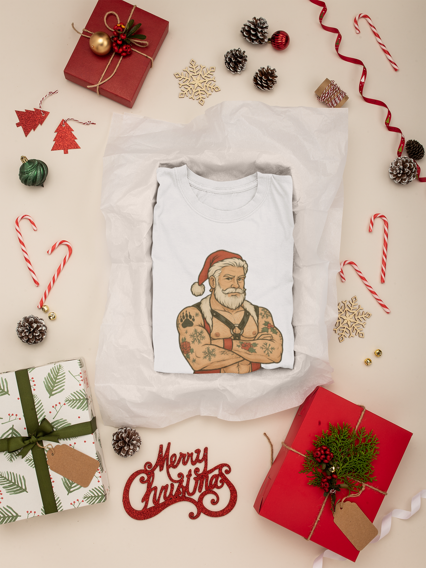 Beary Christmas Muscular Santa T-Shirt | Gildan 64000 Unisex Tee
