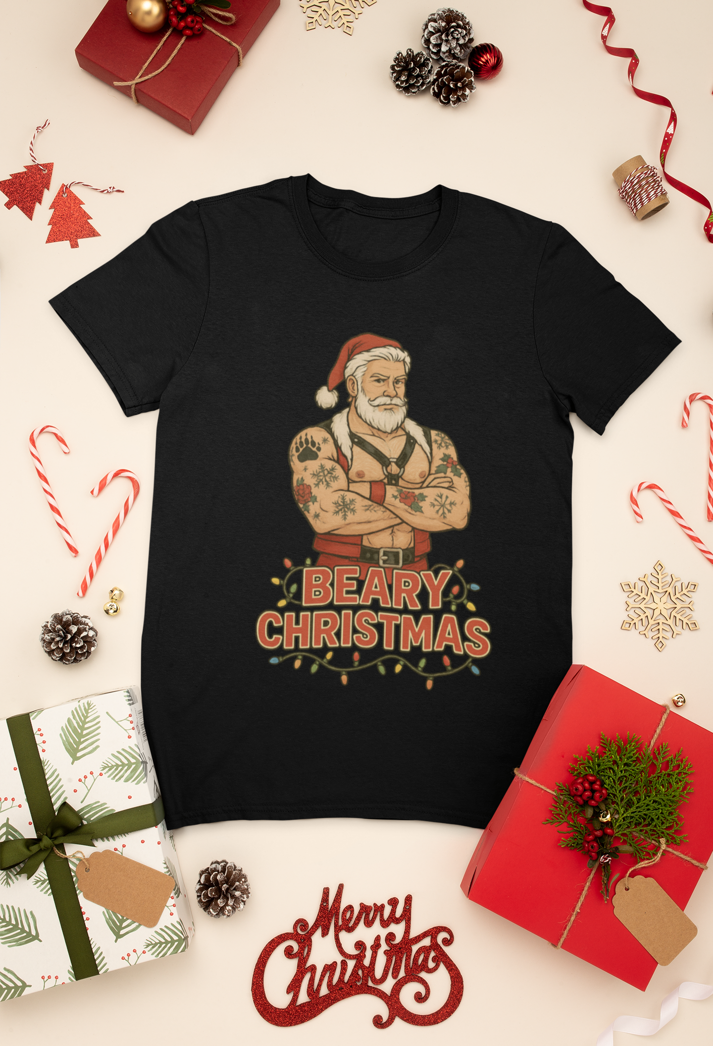 Beary Christmas Muscular Santa T-Shirt | Gildan 64000 Unisex Tee