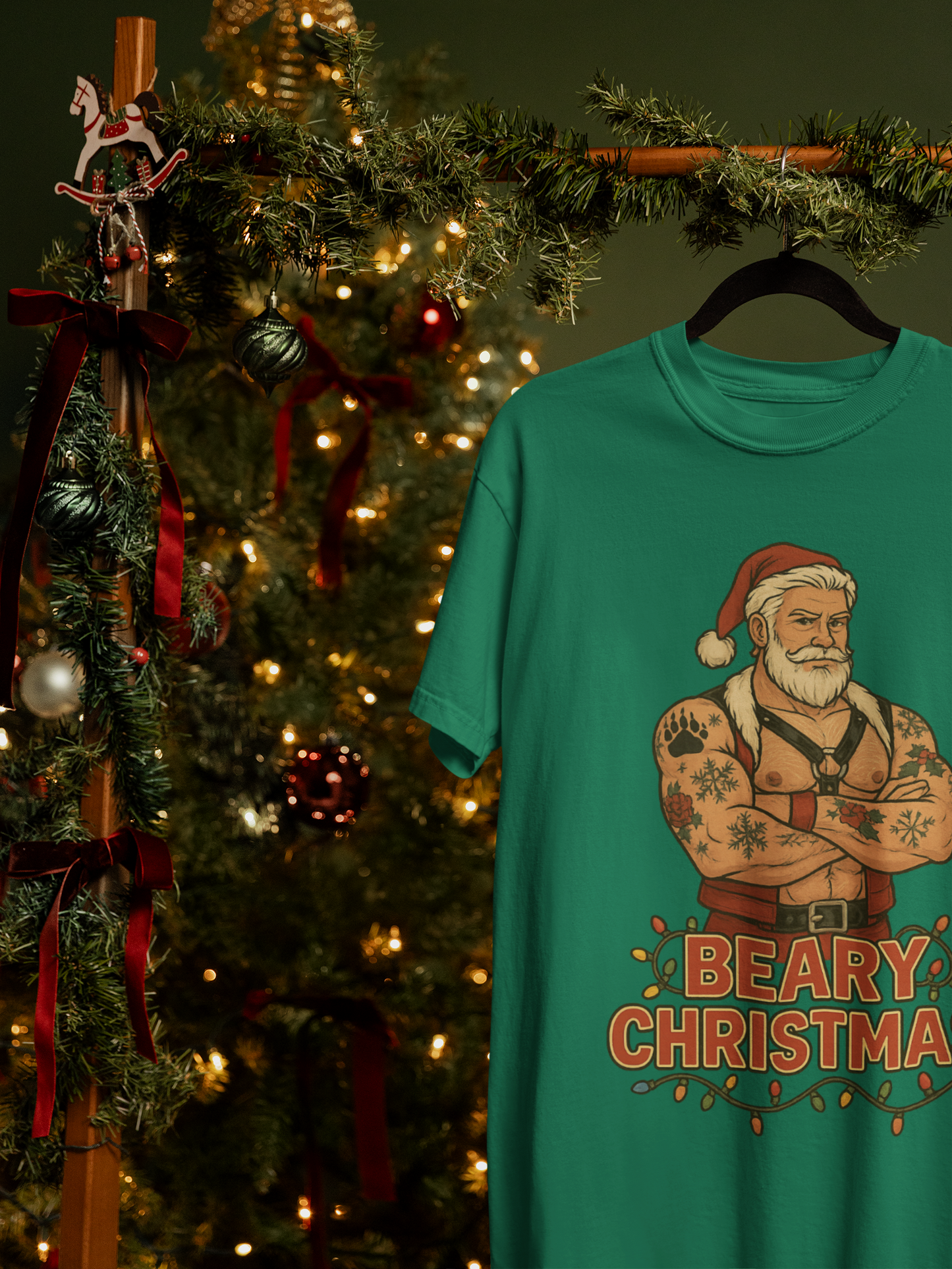 Beary Christmas Muscular Santa T-Shirt | Gildan 64000 Unisex Tee