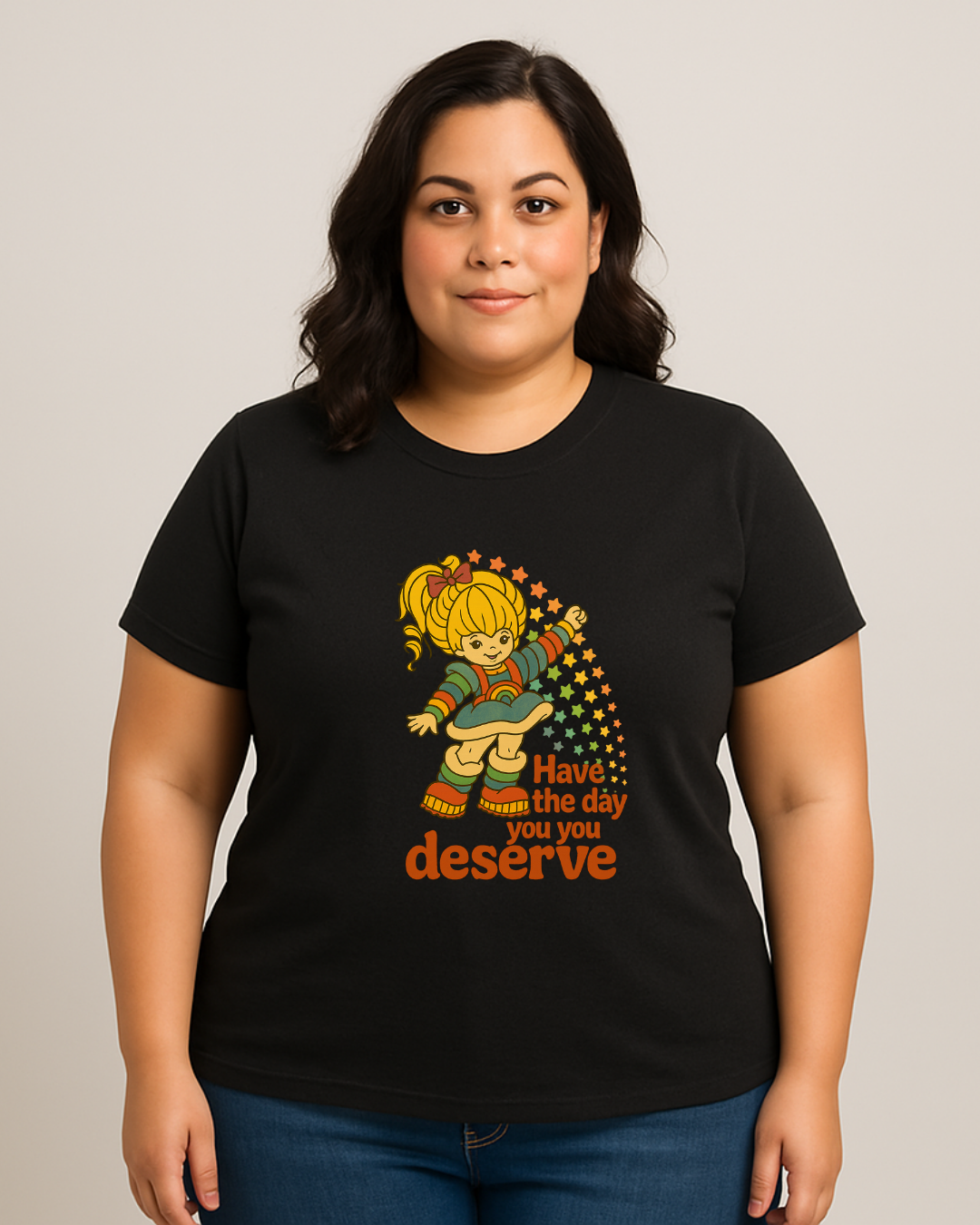 Have The Day You Deserve Retro Rainbow Girl Tee – 80s Nostalgia Graphic on Gildan 64000
