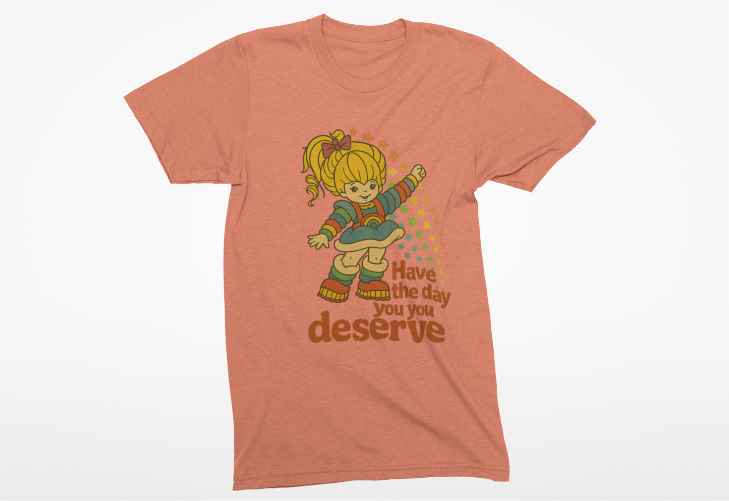 Have The Day You Deserve Retro Rainbow Girl Tee – 80s Nostalgia Graphic on Gildan 64000