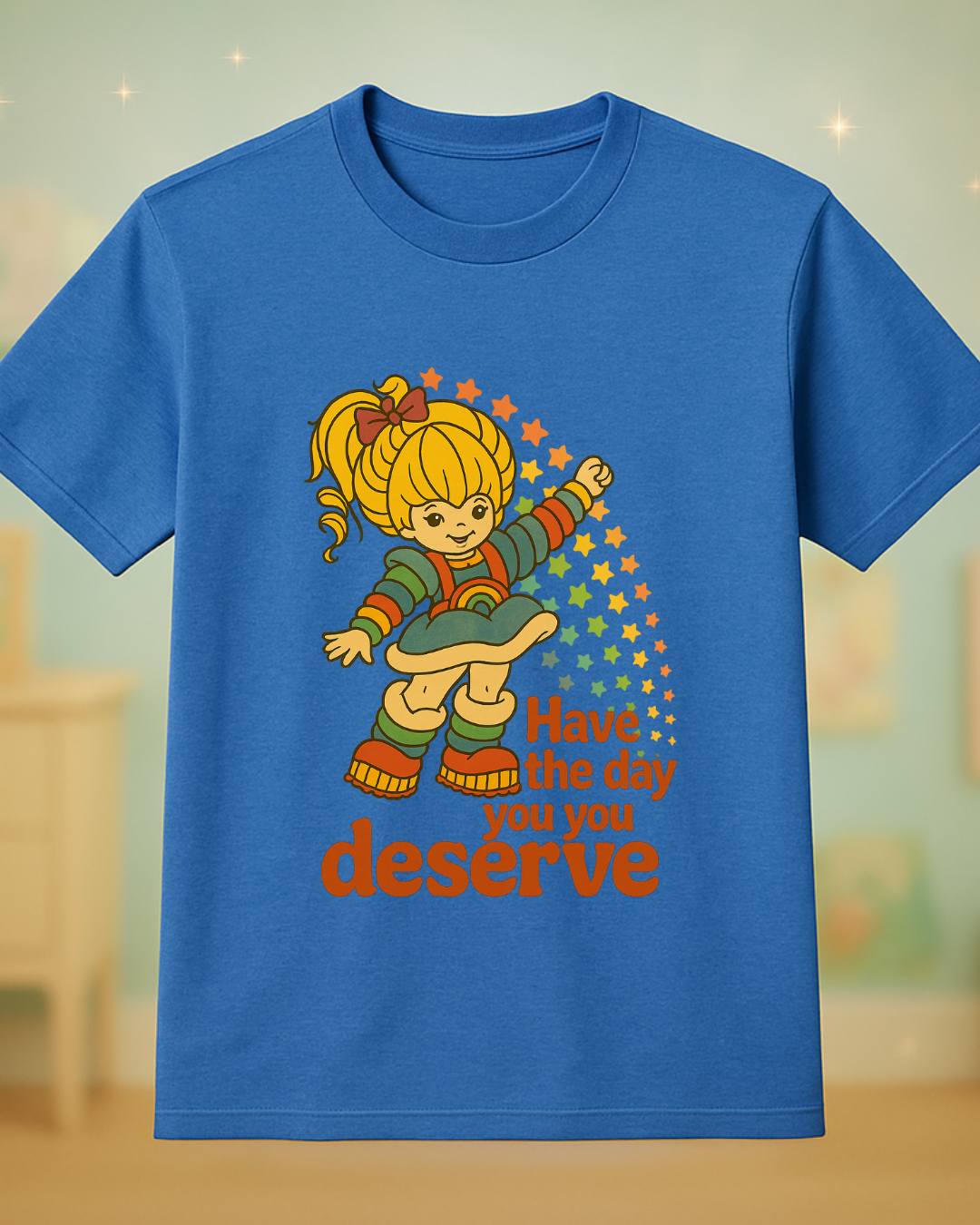 Have The Day You Deserve Retro Rainbow Girl Tee – 80s Nostalgia Graphic on Gildan 64000
