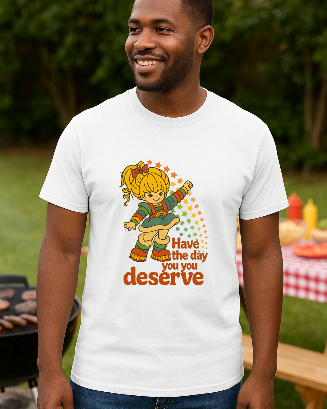 Have The Day You Deserve Retro Rainbow Girl Tee – 80s Nostalgia Graphic on Gildan 64000