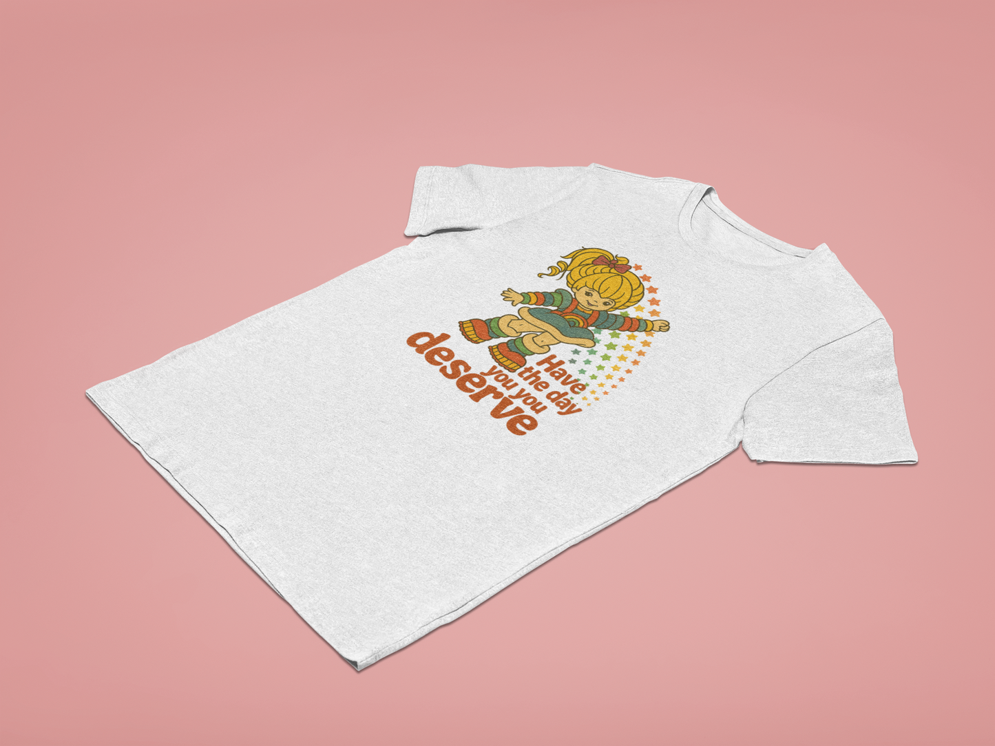 Have The Day You Deserve Retro Rainbow Girl Tee – 80s Nostalgia Graphic on Gildan 64000