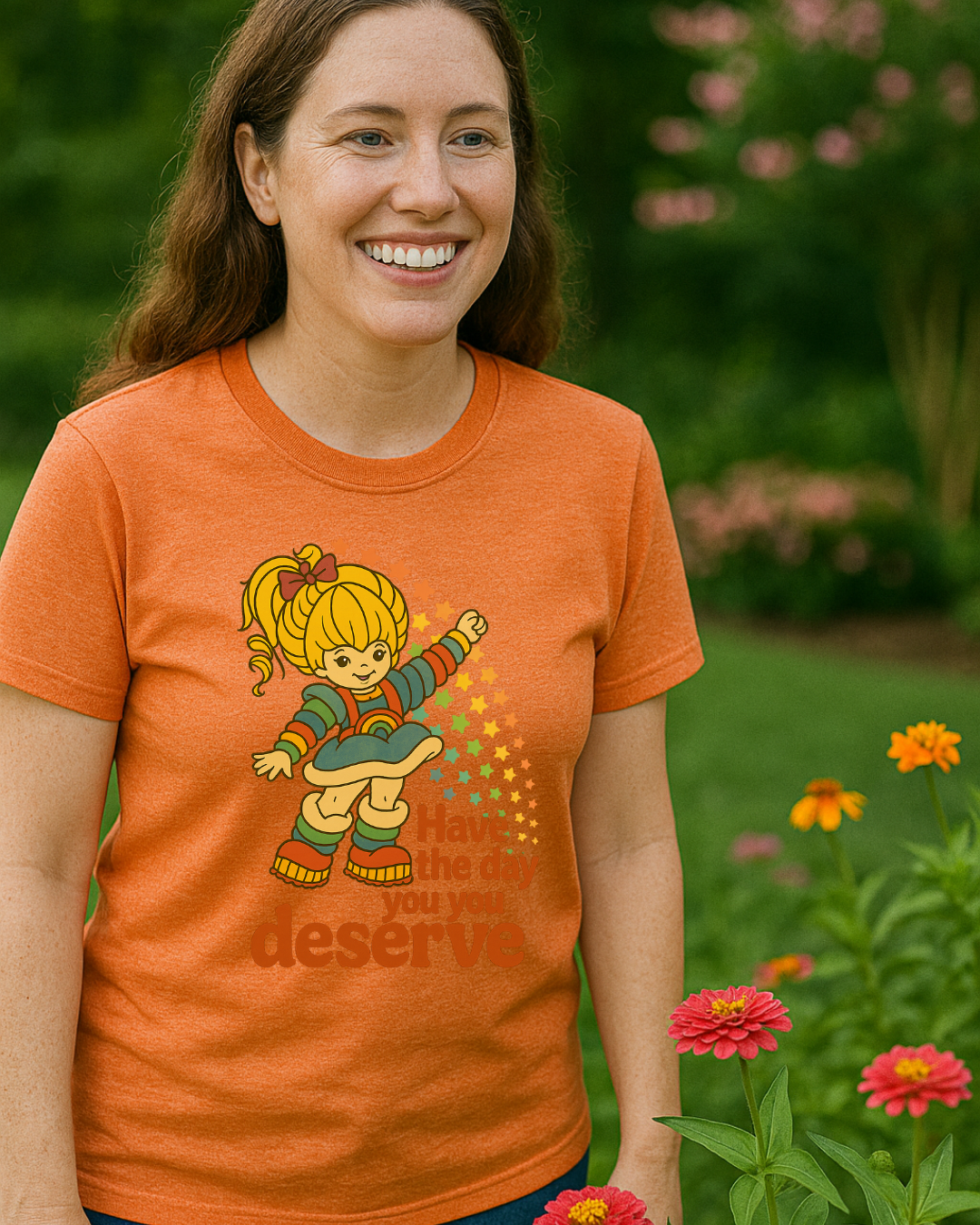 Have The Day You Deserve Retro Rainbow Girl Tee – 80s Nostalgia Graphic on Gildan 64000