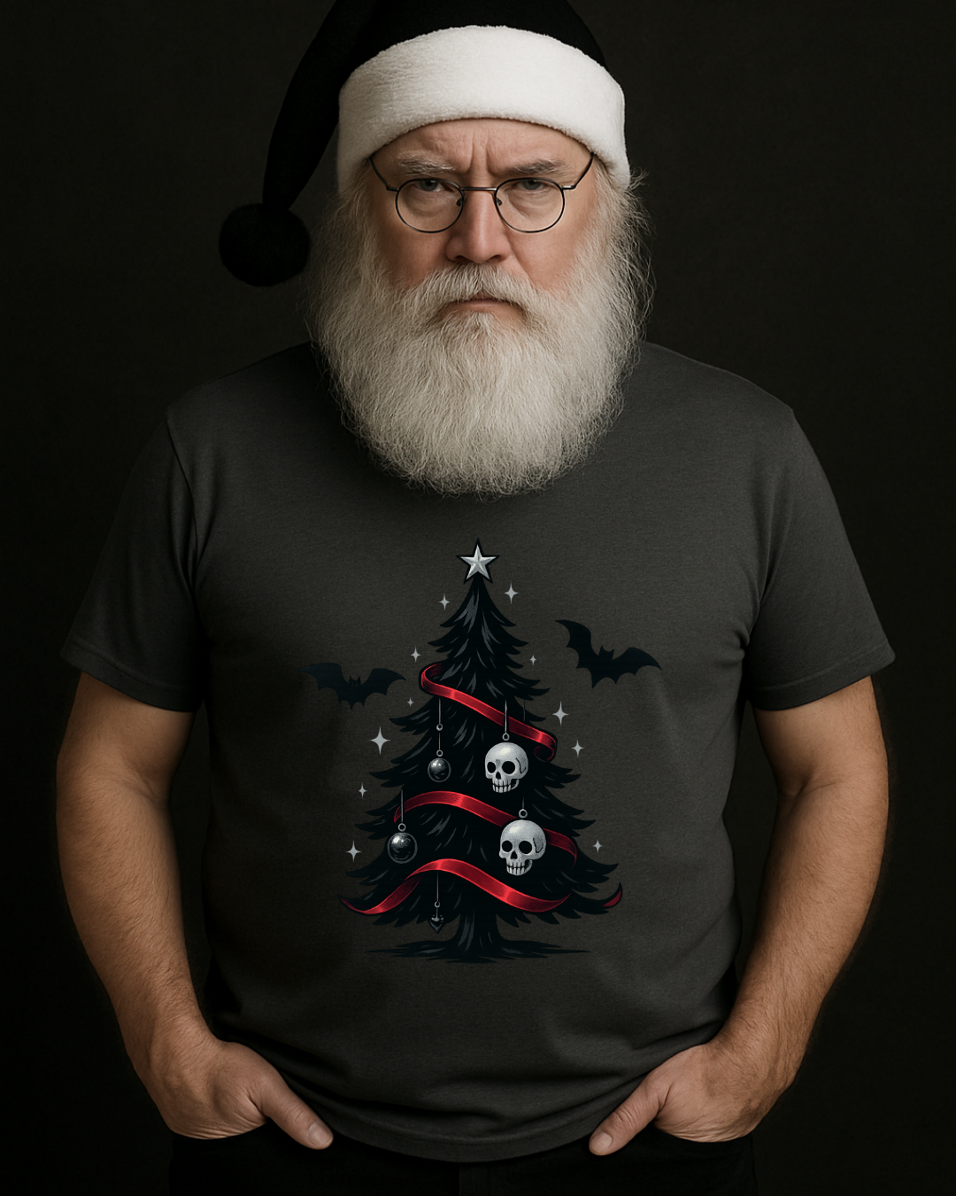Gothic Christmas Tree Tee — Skull & Bats Holiday T-Shirt
