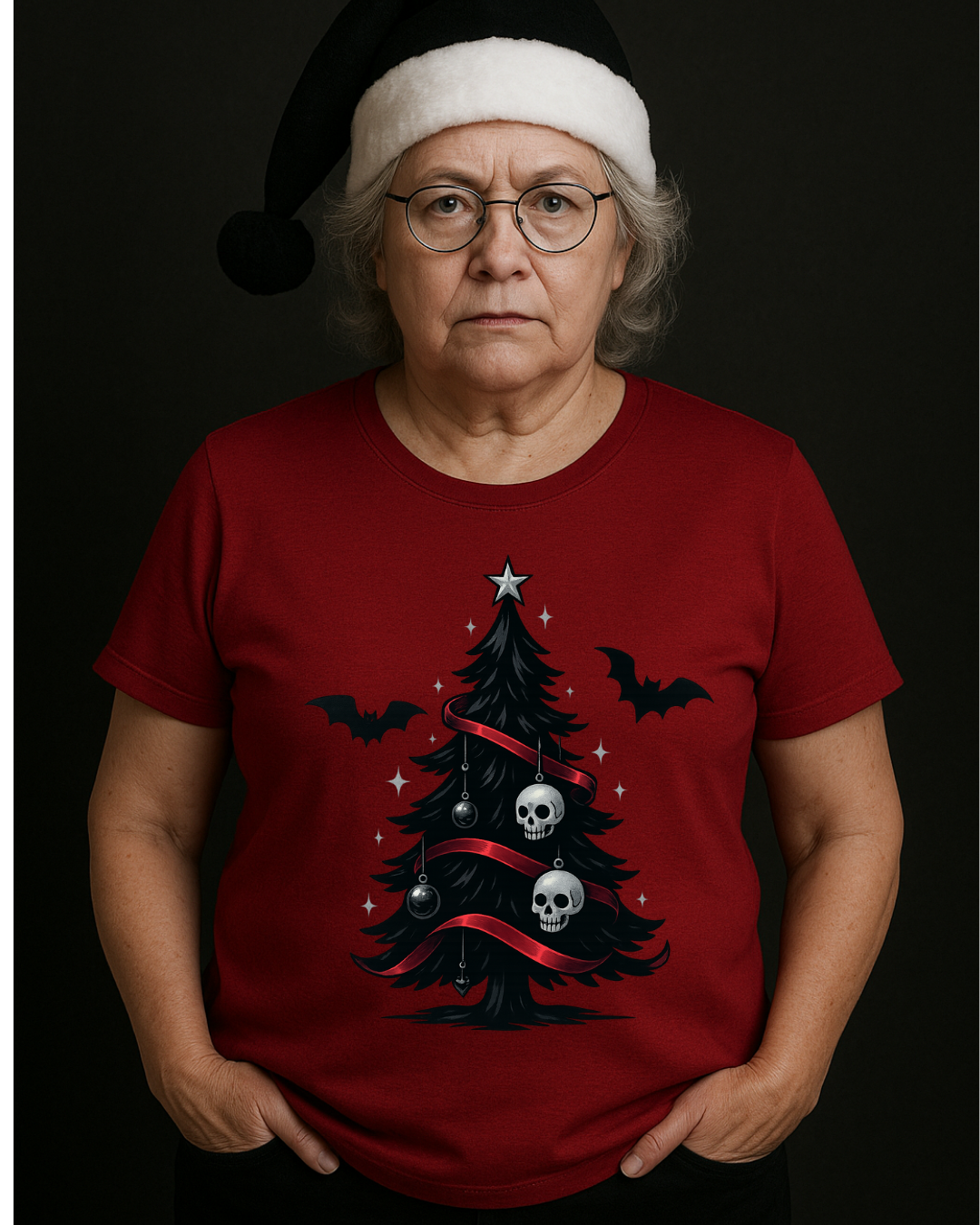 Gothic Christmas Tree Tee — Skull & Bats Holiday T-Shirt