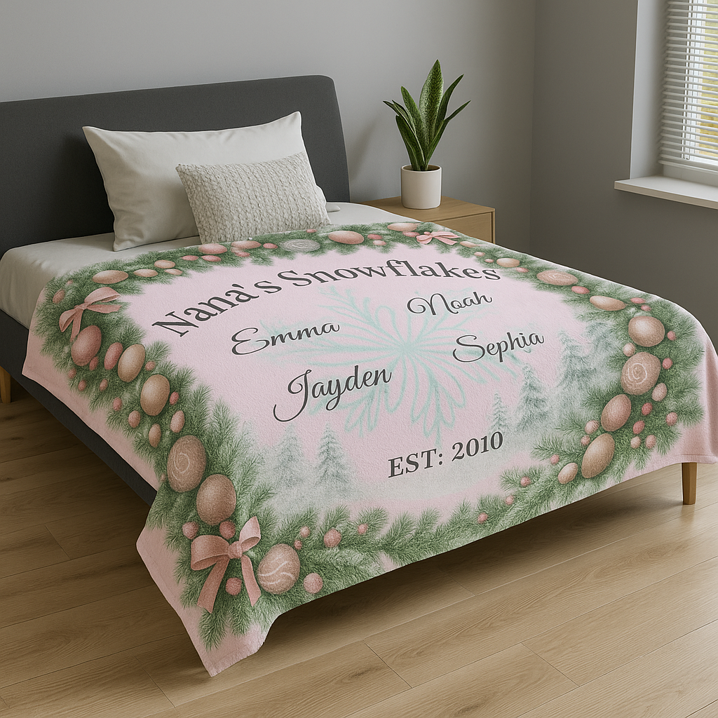 Personalized Christmas Blanket | Custom Family Name | Cozy Holiday Throw | Velveteen Plush Blanket