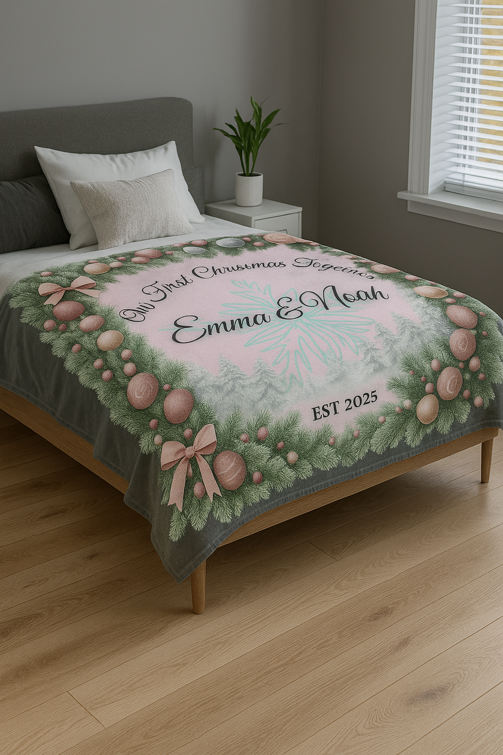 Personalized Christmas Blanket | Custom Family Name | Cozy Holiday Throw | Velveteen Plush Blanket