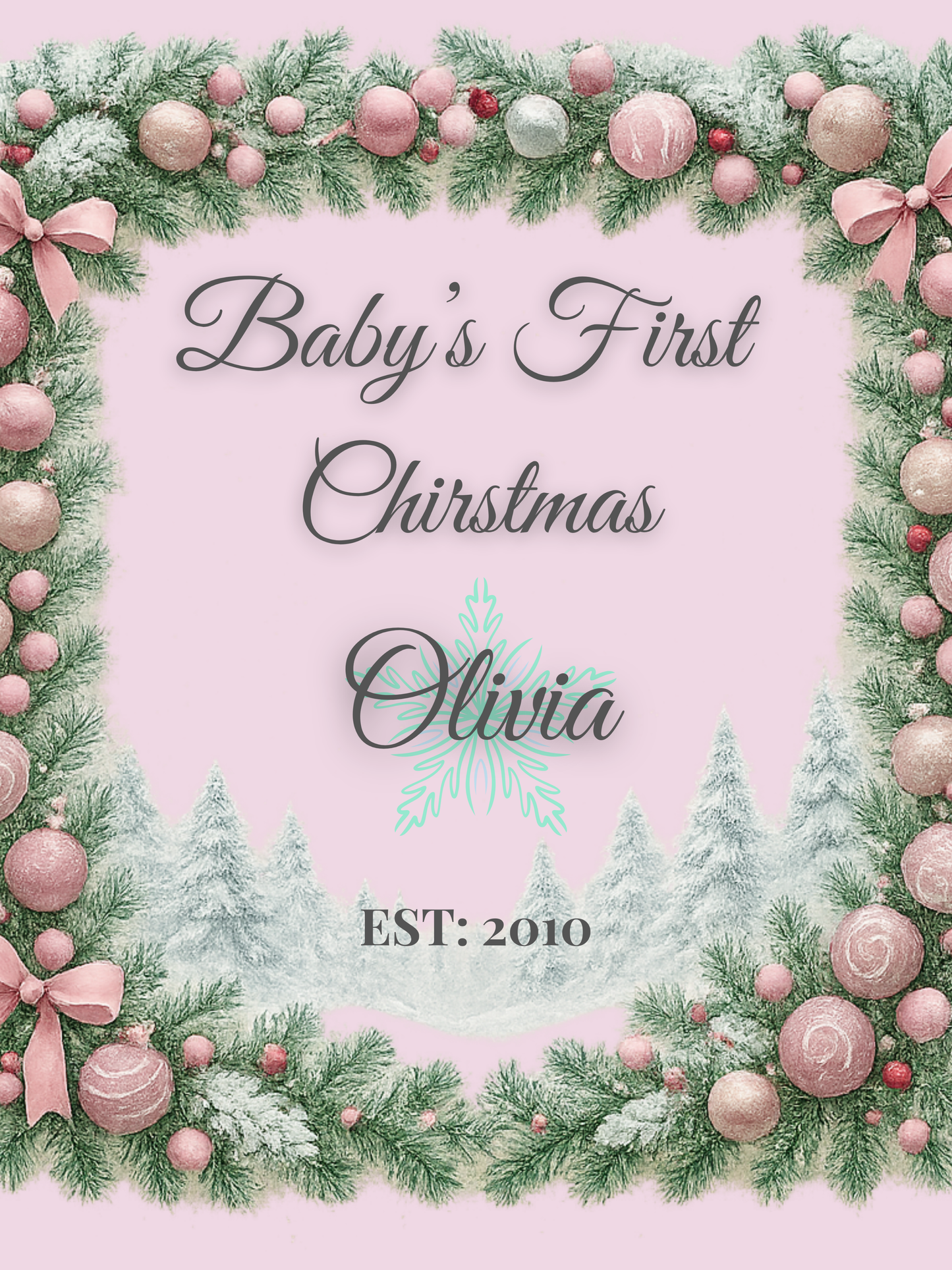 Personalized Christmas Family Photo Pillow | Frosted Pink Tree Border | Custom Name Holiday Cushion | 6 Styles Available