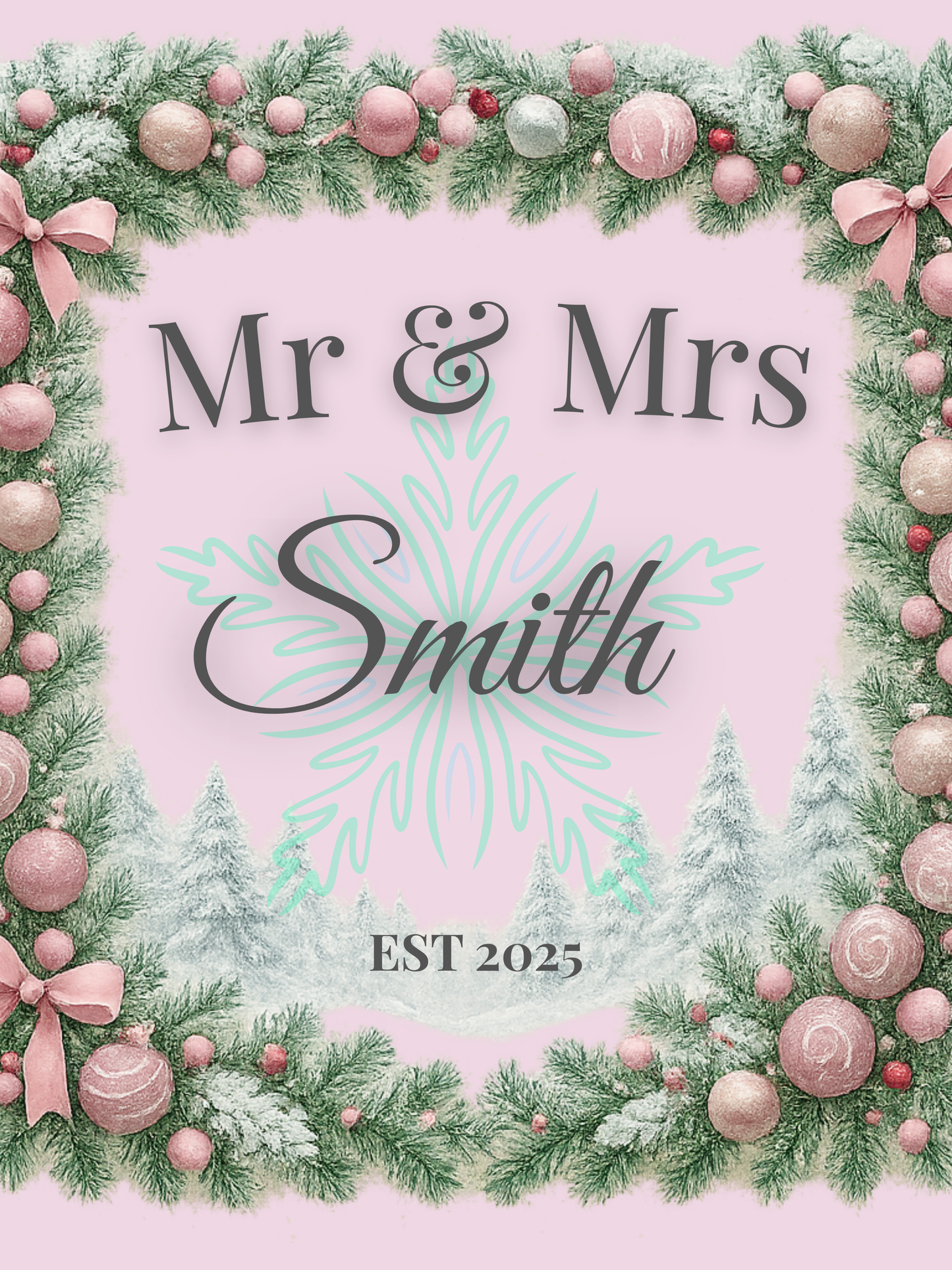 Personalized Christmas Family Photo Pillow | Frosted Pink Tree Border | Custom Name Holiday Cushion | 6 Styles Available