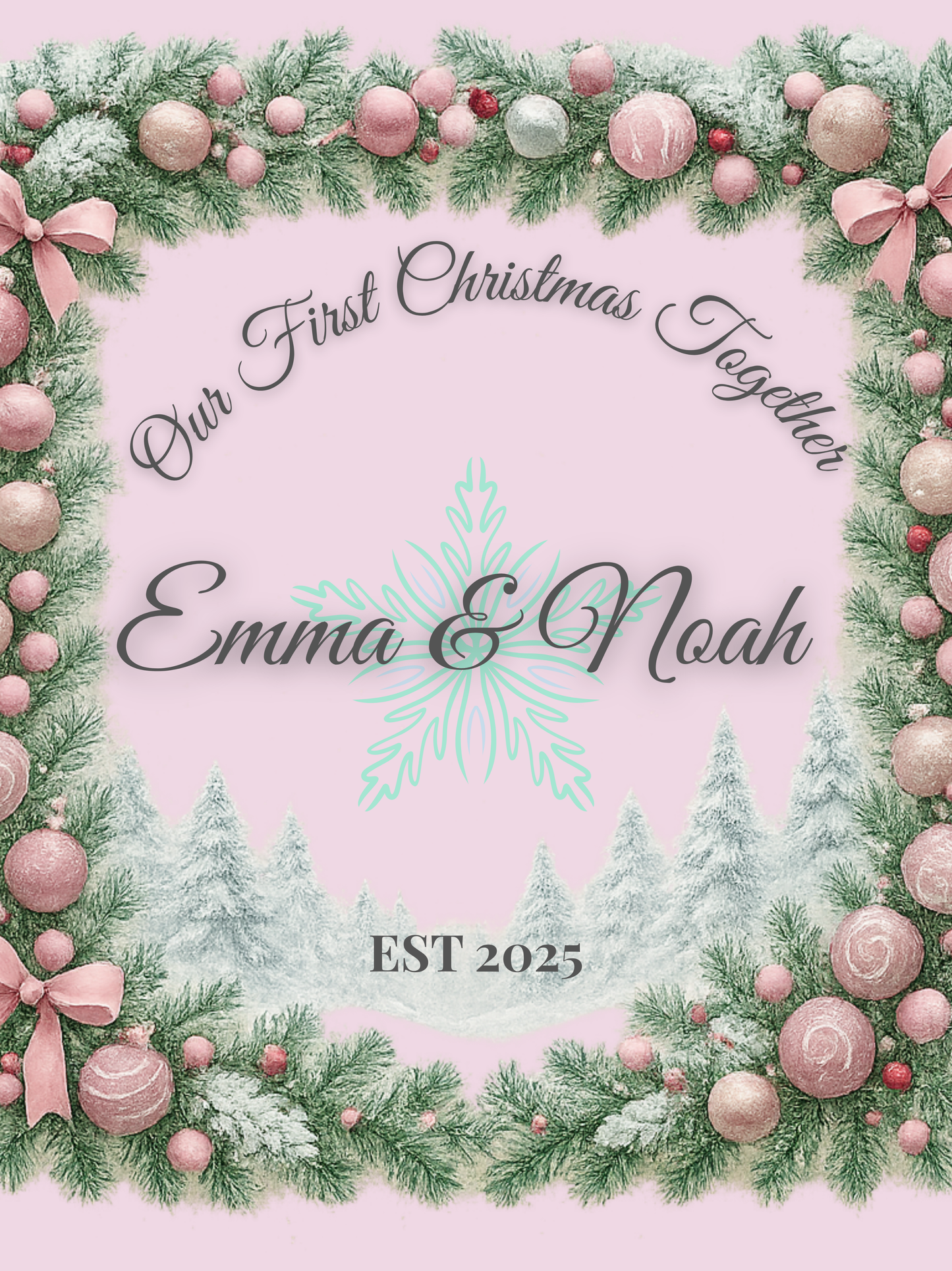 Personalized Christmas Family Photo Pillow | Frosted Pink Tree Border | Custom Name Holiday Cushion | 6 Styles Available