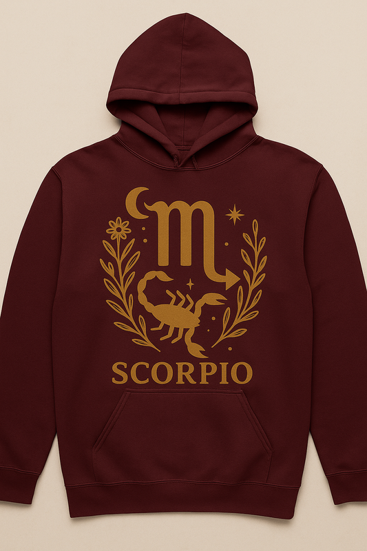 Scorpio Zodiac Hoodie – Maroon Gildan 18500 Unisex Astrology Hoodie