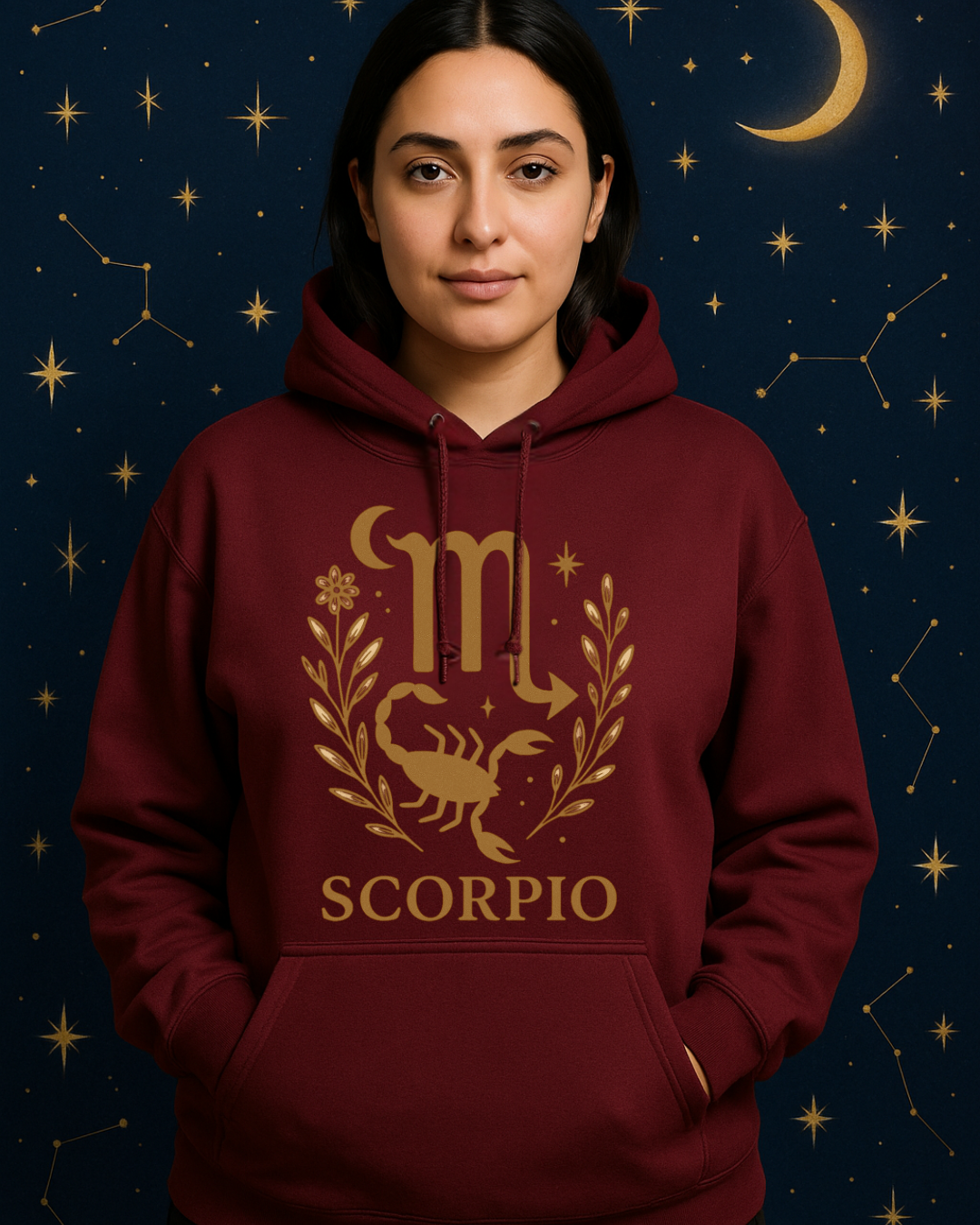 Scorpio Zodiac Hoodie – Maroon Gildan 18500 Unisex Astrology Hoodie