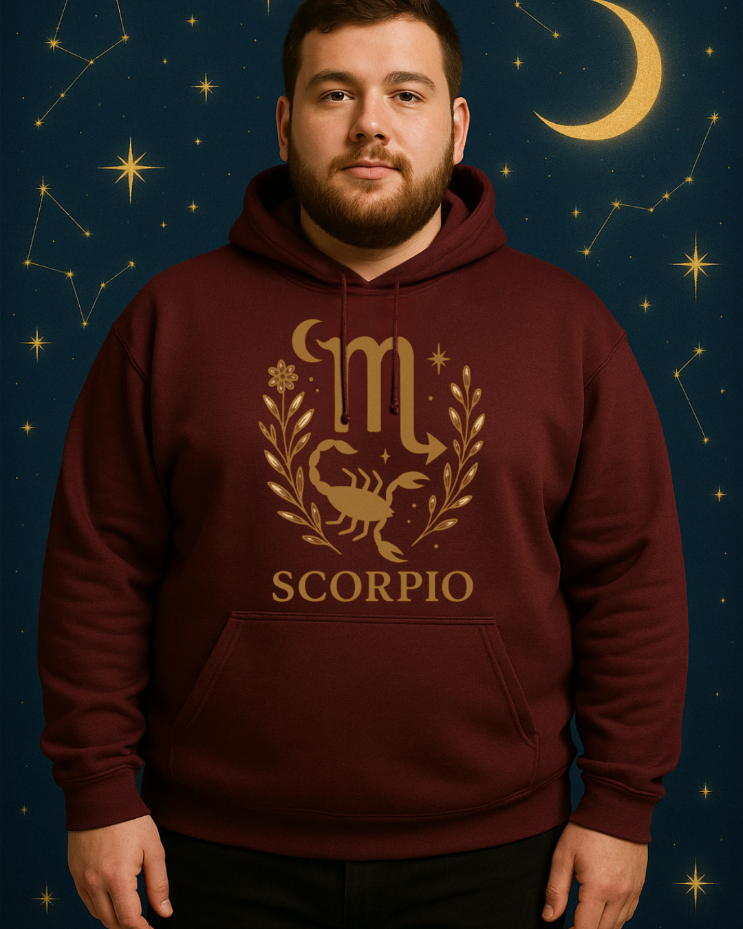 Scorpio Zodiac Hoodie – Maroon Gildan 18500 Unisex Astrology Hoodie