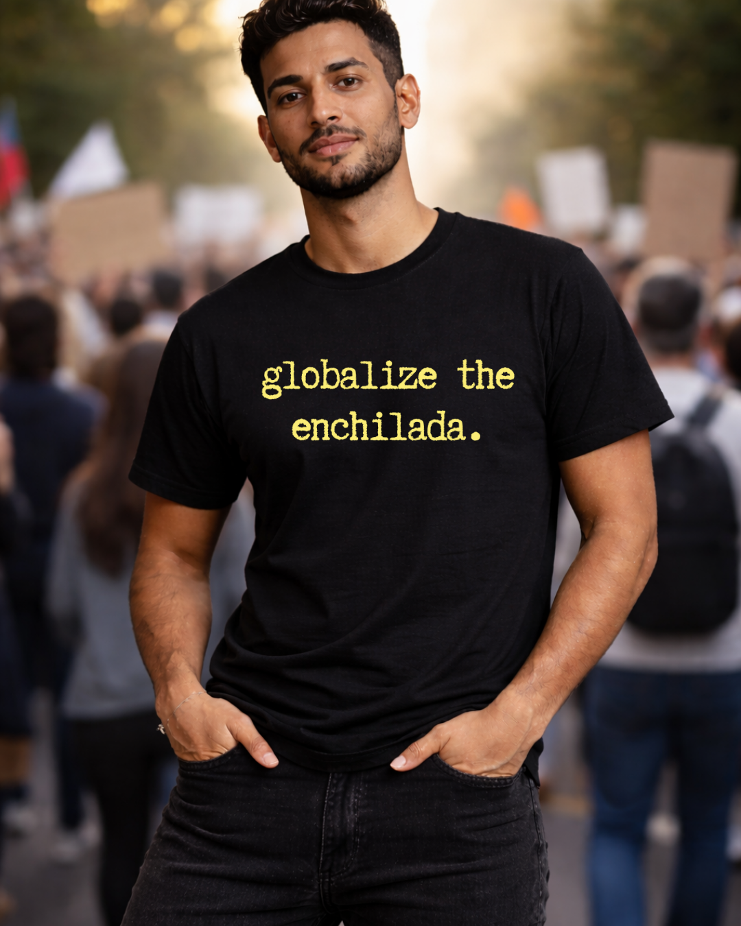 Globalize the Enchilada Shirt (Gildan 64000 Softstyle Tee) | Noisy Immigrants Collection | Donation Supported