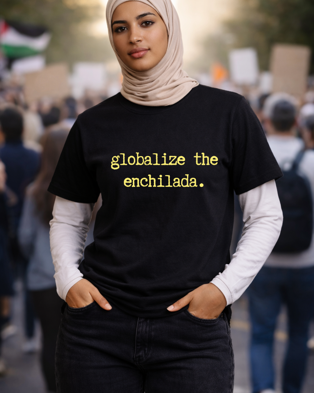 Globalize the Enchilada Shirt (Gildan 64000 Softstyle Tee) | Noisy Immigrants Collection | Donation Supported