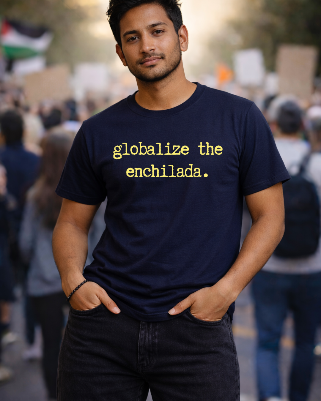 Globalize the Enchilada Shirt (Gildan 64000 Softstyle Tee) | Noisy Immigrants Collection | Donation Supported