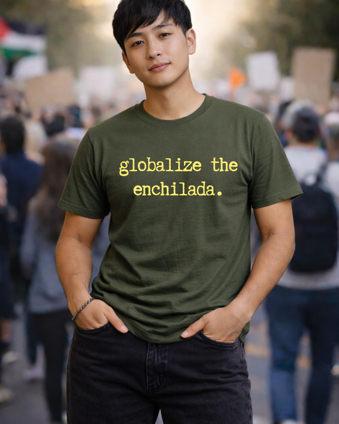 Globalize the Enchilada Shirt (Gildan 64000 Softstyle Tee) | Noisy Immigrants Collection | Donation Supported