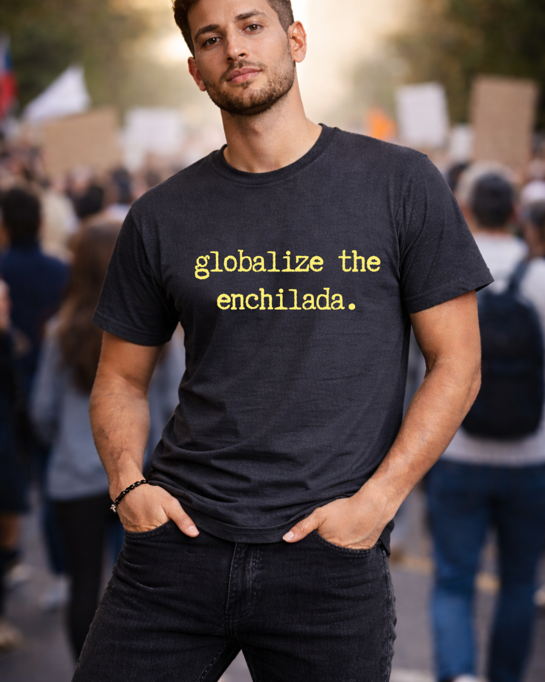 Globalize the Enchilada Shirt (Gildan 64000 Softstyle Tee) | Noisy Immigrants Collection | Donation Supported