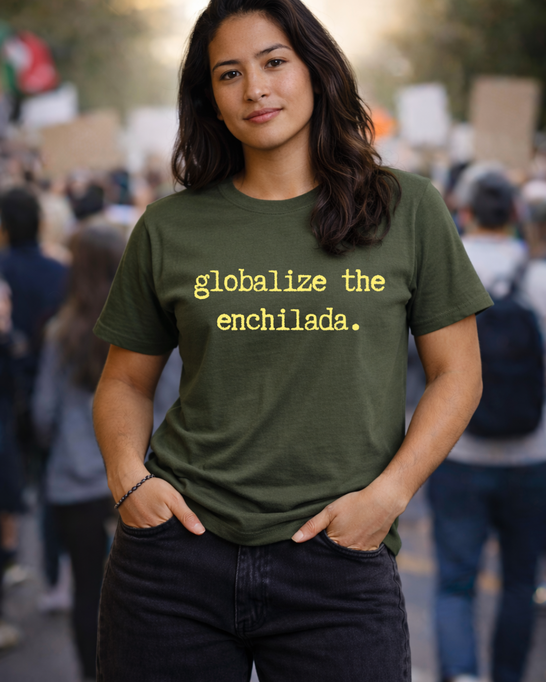 Globalize the Enchilada Shirt (Gildan 64000 Softstyle Tee) | Noisy Immigrants Collection | Donation Supported