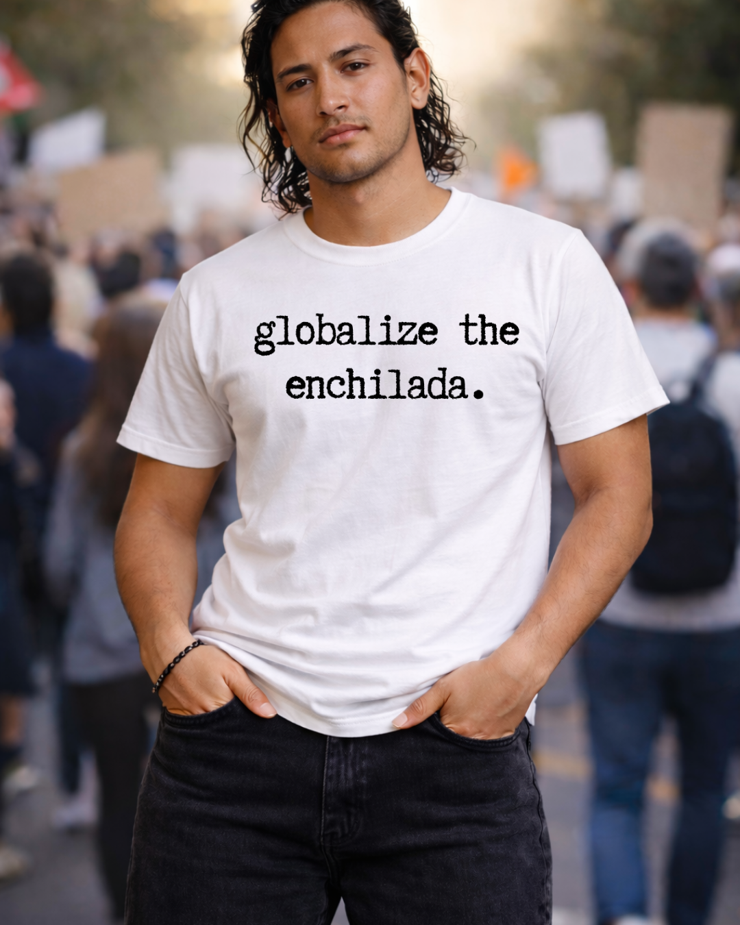 Globalize the Enchilada Shirt (Gildan 64000 Softstyle Tee) | Noisy Immigrants Collection | 20% Donated