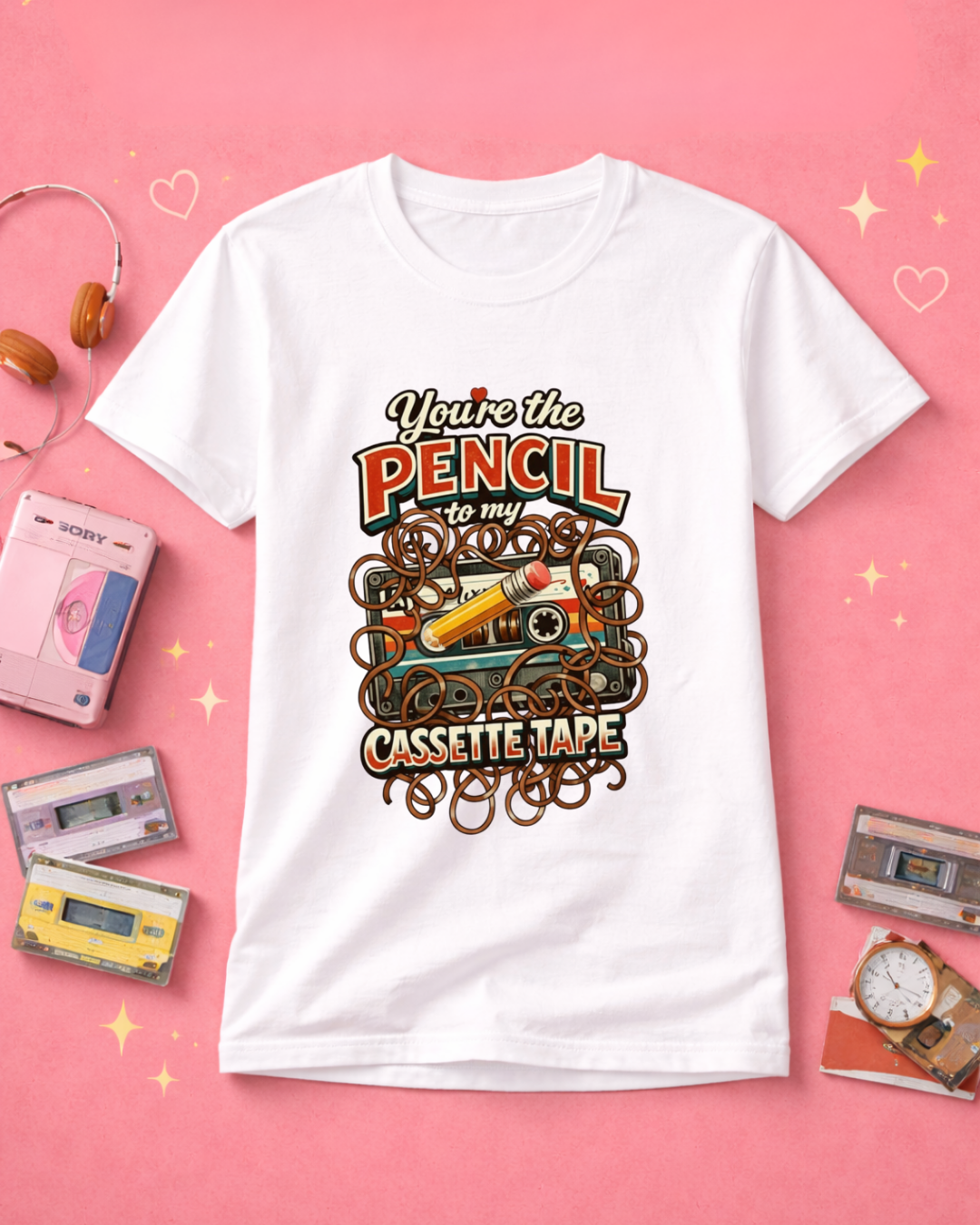 You’re the Pencil to My Cassette Tape – Retro Valentine Graphic T-Shirt (Gildan 6400)