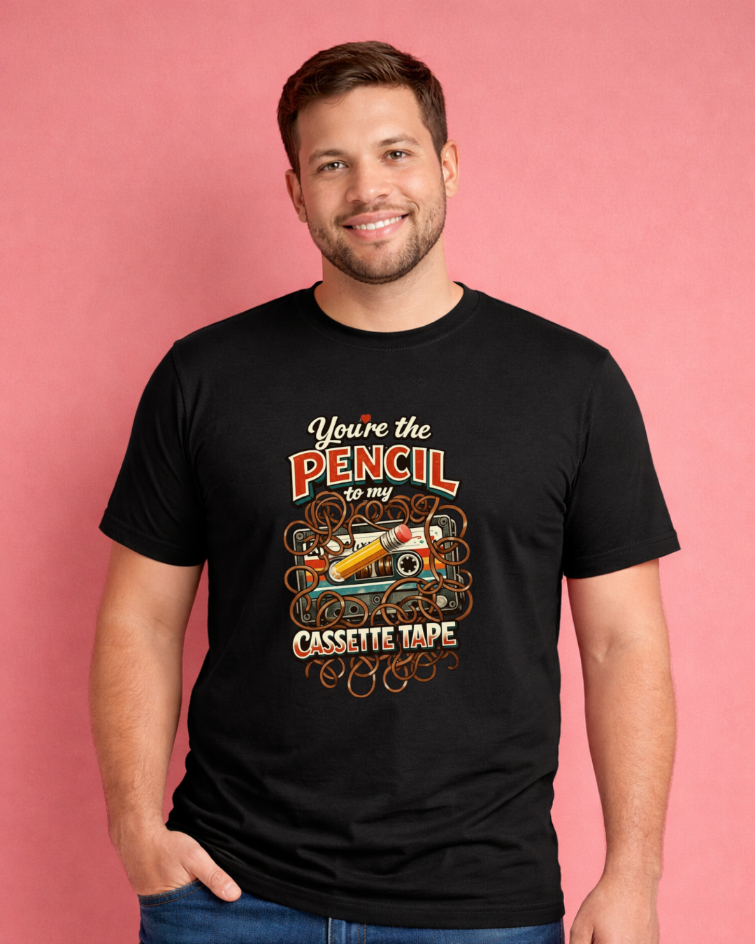 You’re the Pencil to My Cassette Tape – Retro Valentine Graphic T-Shirt (Gildan 6400)