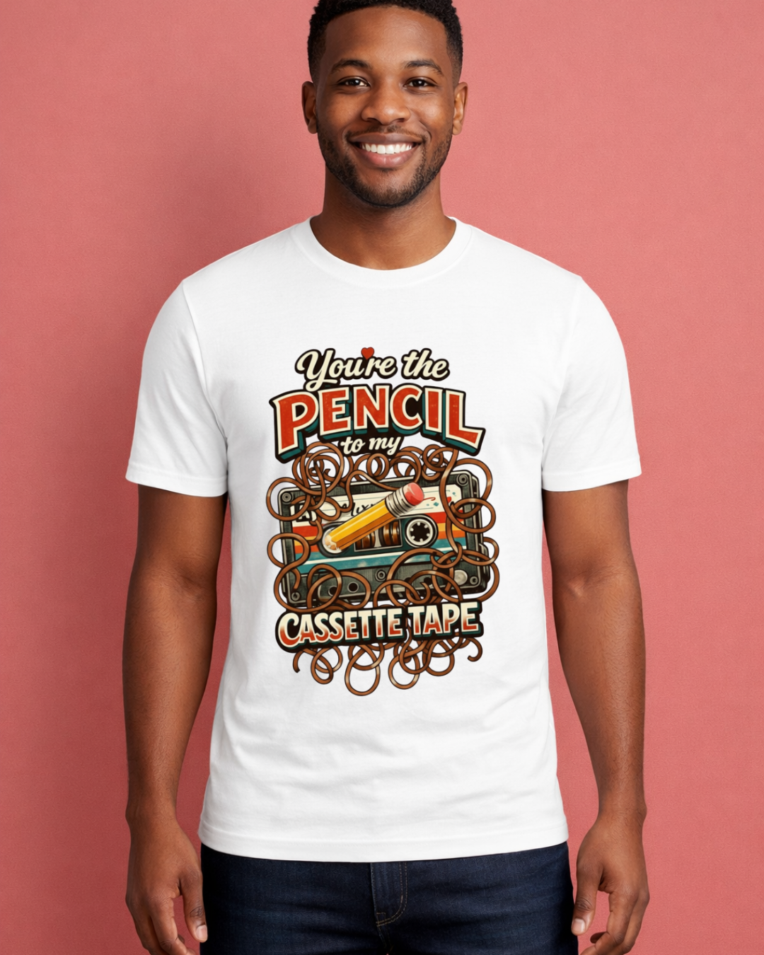 You’re the Pencil to My Cassette Tape – Retro Valentine Graphic T-Shirt (Gildan 6400)