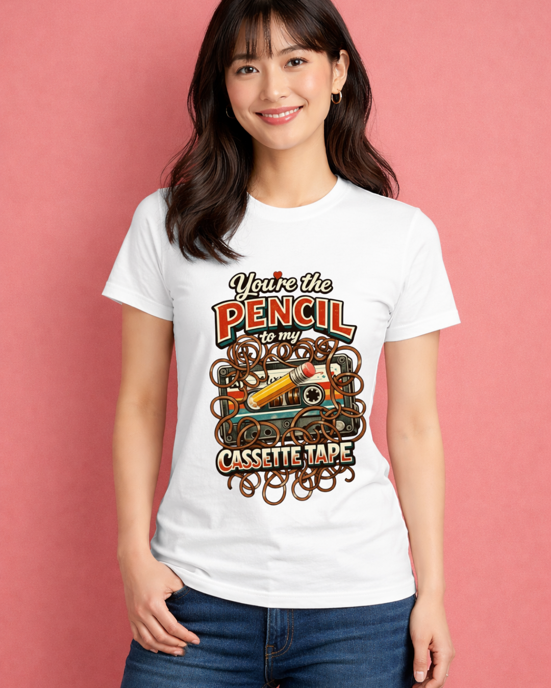 You’re the Pencil to My Cassette Tape – Retro Valentine Graphic T-Shirt (Gildan 6400)