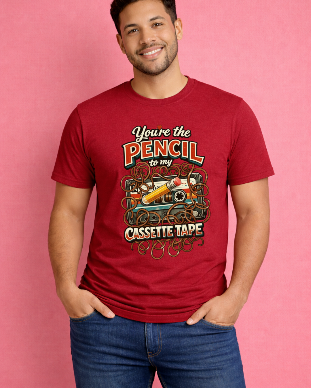 You’re the Pencil to My Cassette Tape – Retro Valentine Graphic T-Shirt (Gildan 6400)