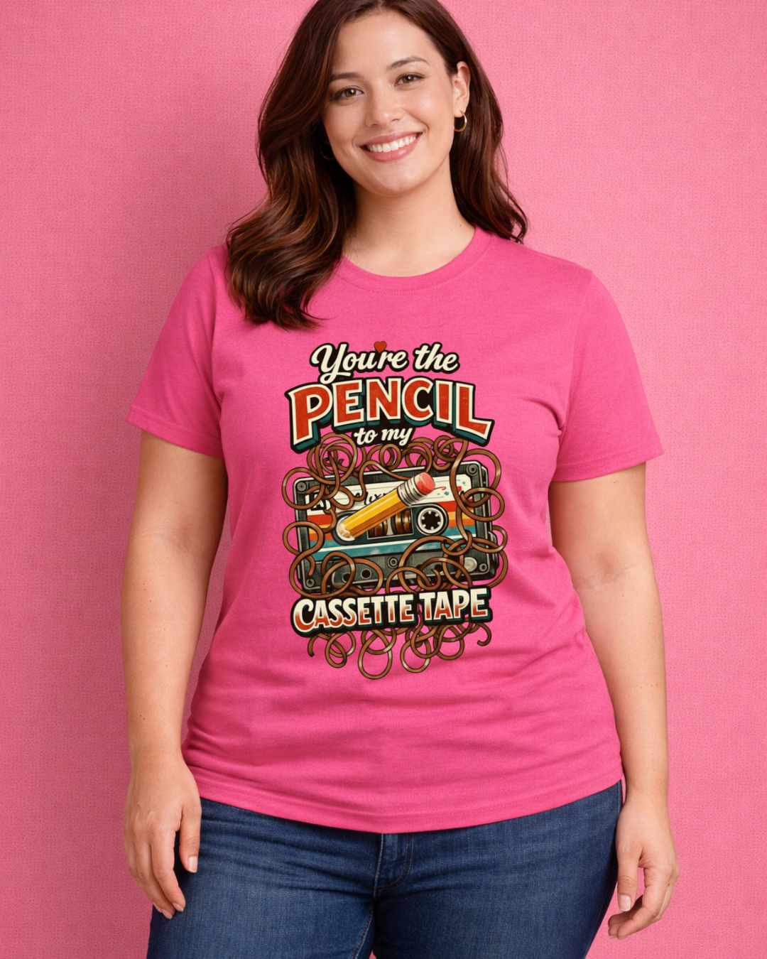 You’re the Pencil to My Cassette Tape – Retro Valentine Graphic T-Shirt (Gildan 6400)