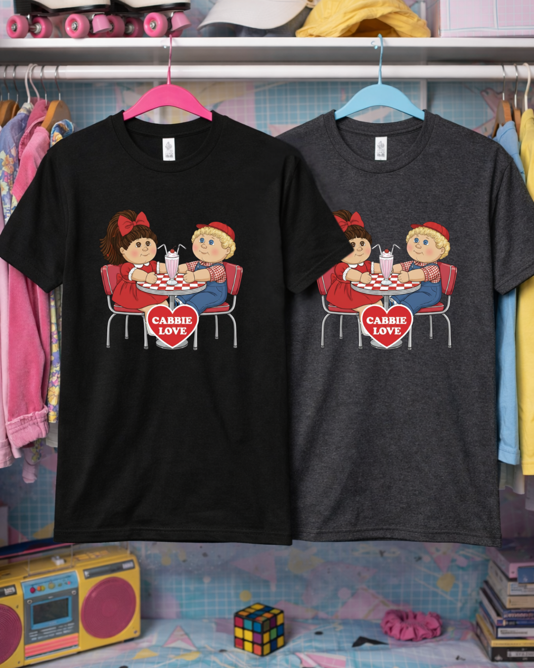 Retro Diner Love Graphic T-Shirt – Nostalgic Couple Valentine Tee (Gildan 6400)