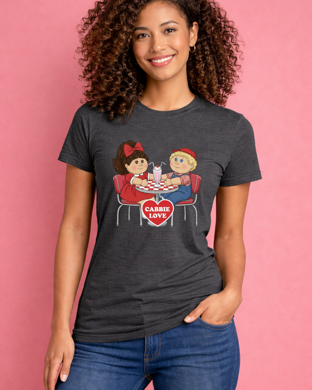 Retro Diner Love Graphic T-Shirt – Nostalgic Couple Valentine Tee (Gildan 6400)