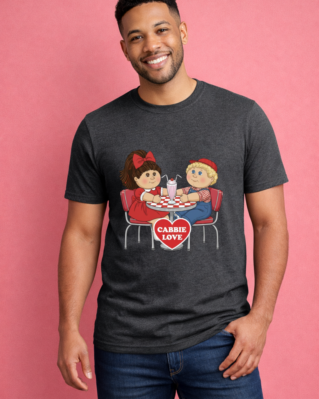 Retro Diner Love Graphic T-Shirt – Nostalgic Couple Valentine Tee (Gildan 6400)