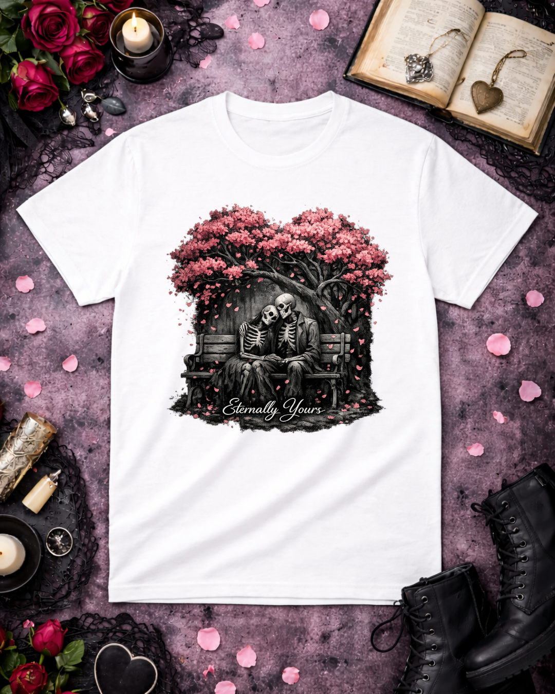 Eternally Yours Gothic Romance T-Shirt | Dark Love Skeleton Design | Unisex Softstyle Tee