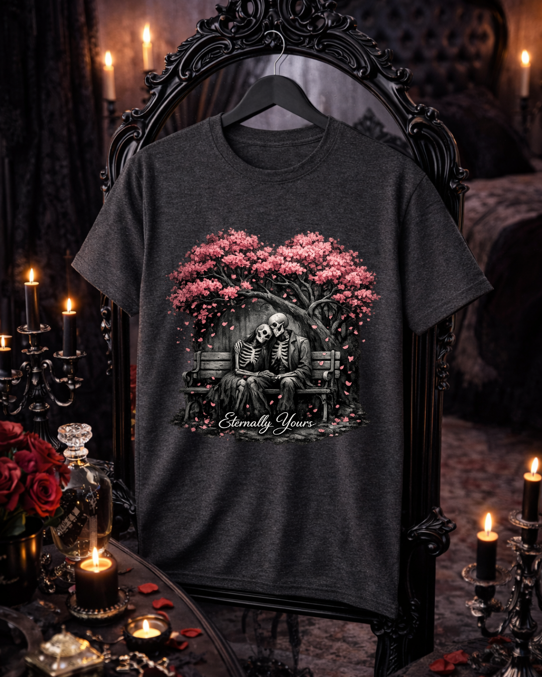 Eternally Yours Gothic Romance T-Shirt | Dark Love Skeleton Design | Unisex Softstyle Tee