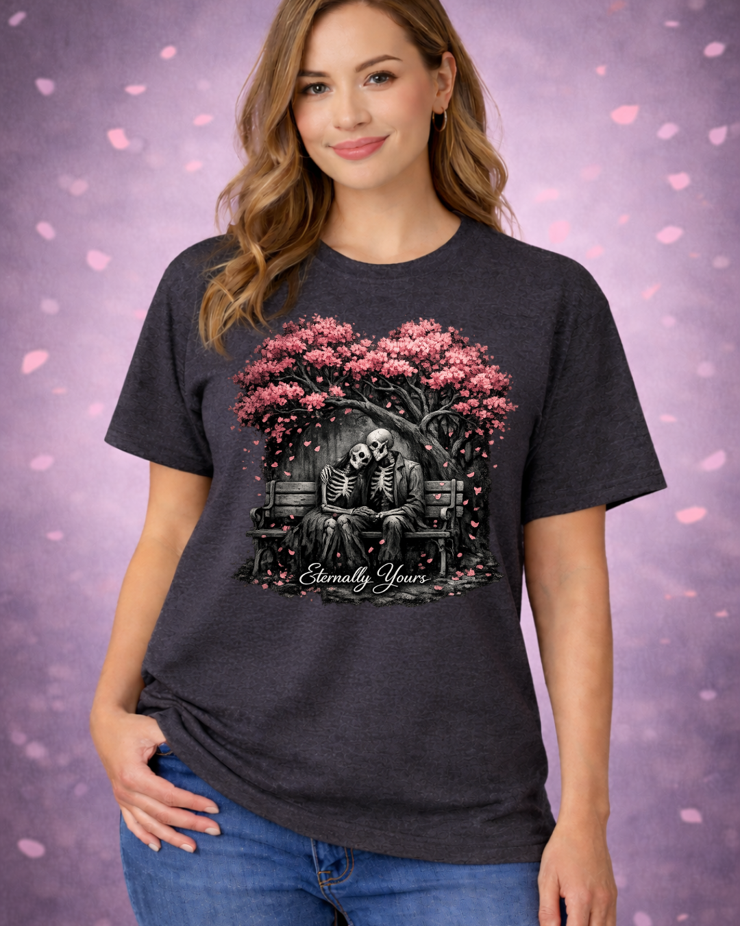 Eternally Yours Gothic Romance T-Shirt | Dark Love Skeleton Design | Unisex Softstyle Tee