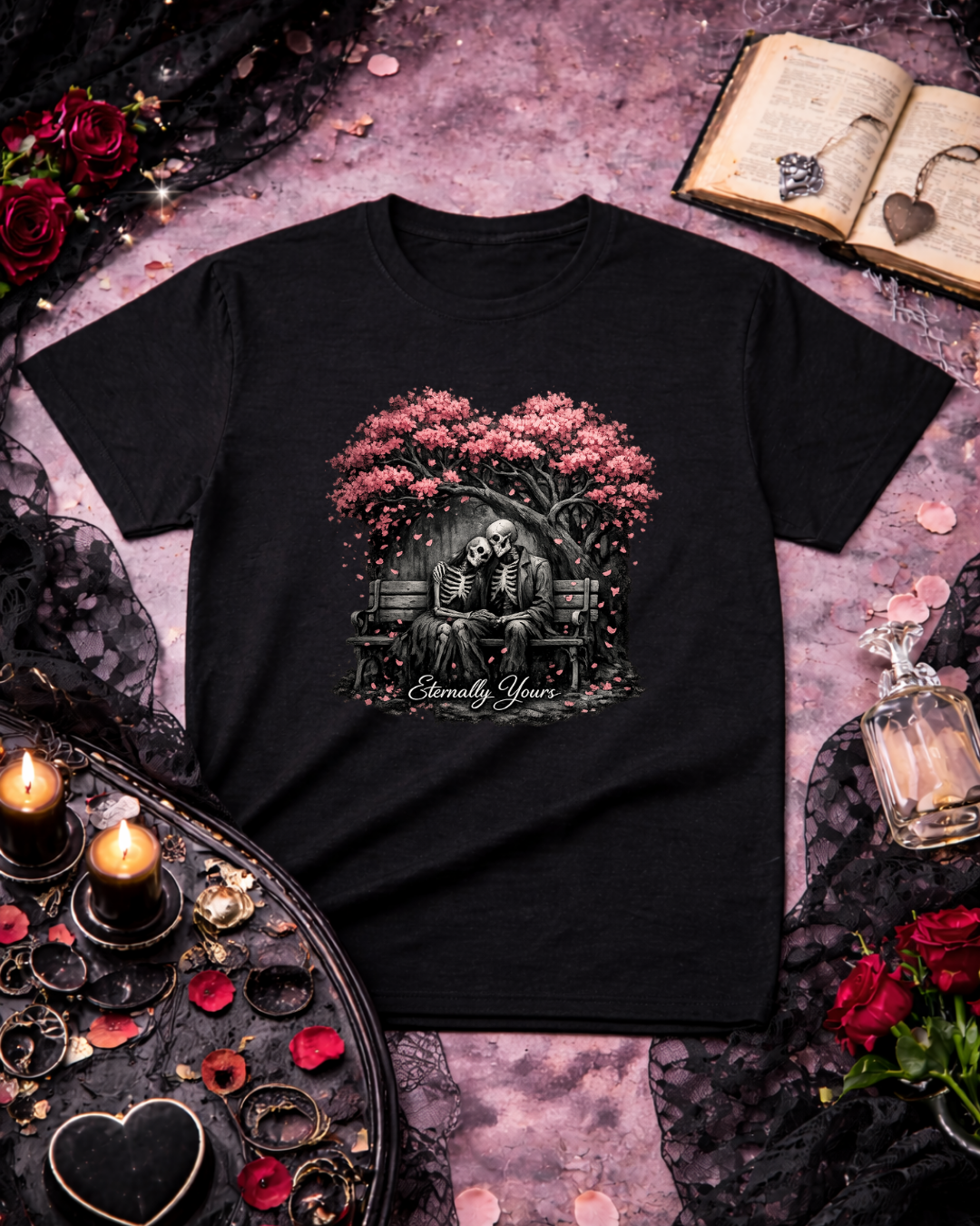 Eternally Yours Gothic Romance T-Shirt | Dark Love Skeleton Design | Unisex Softstyle Tee