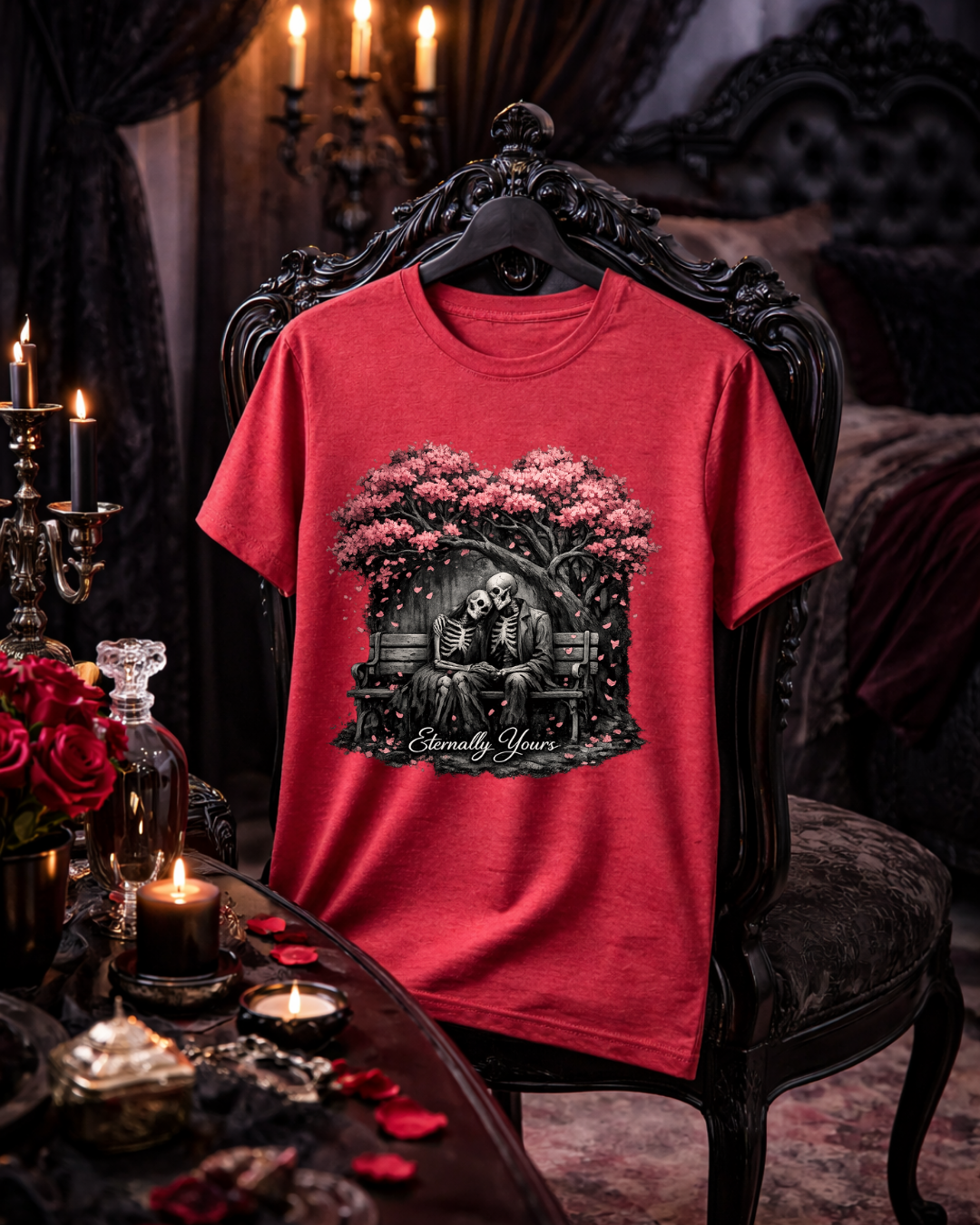 Eternally Yours Gothic Romance T-Shirt | Dark Love Skeleton Design | Unisex Softstyle Tee