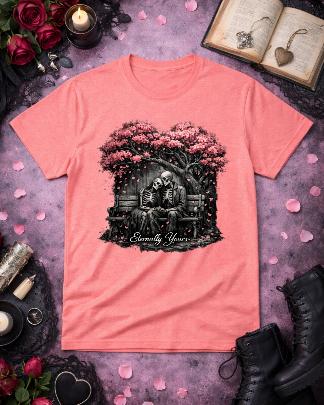 Eternally Yours Gothic Romance T-Shirt | Dark Love Skeleton Design | Unisex Softstyle Tee