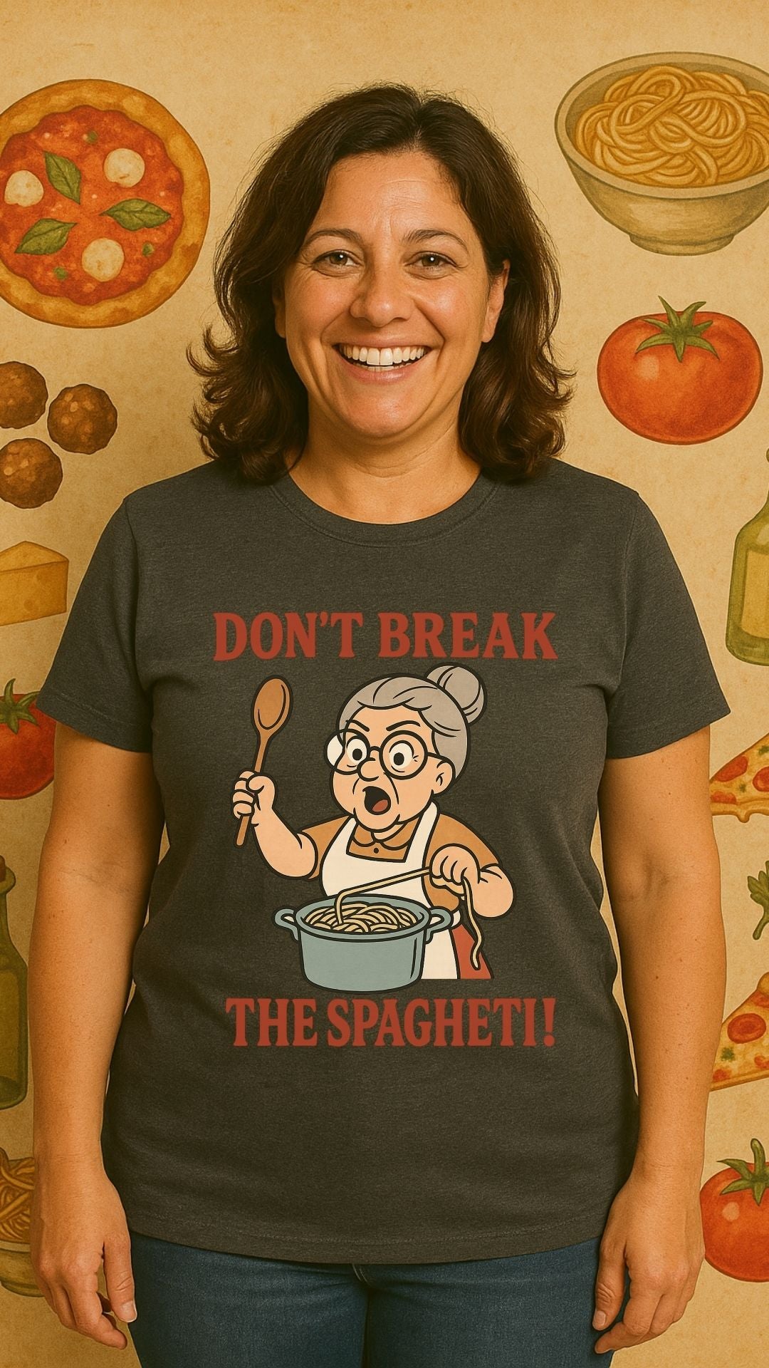 Don’t Break the Spaghetti T-Shirt | Funny Italian Grandma Tee | Retro Kitchen Humor Shirt | Unisex Softstyle
