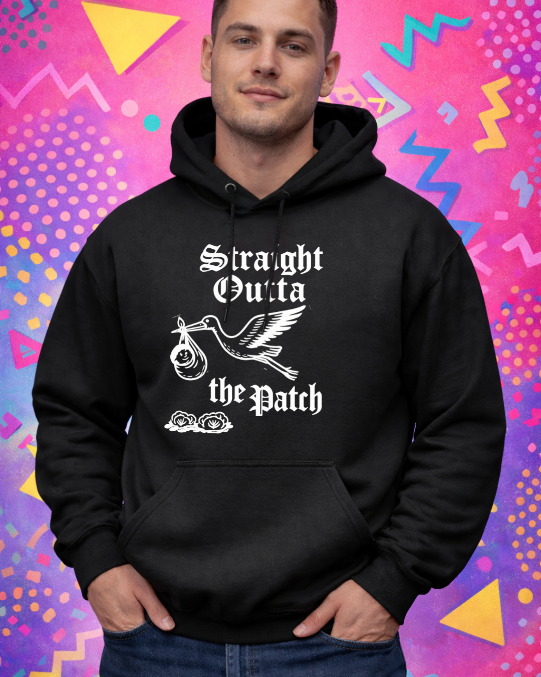Straight Outta the Patch Hoodie (Gildan 18500) – Stork Baby Graphic Pullover Sweatshirt