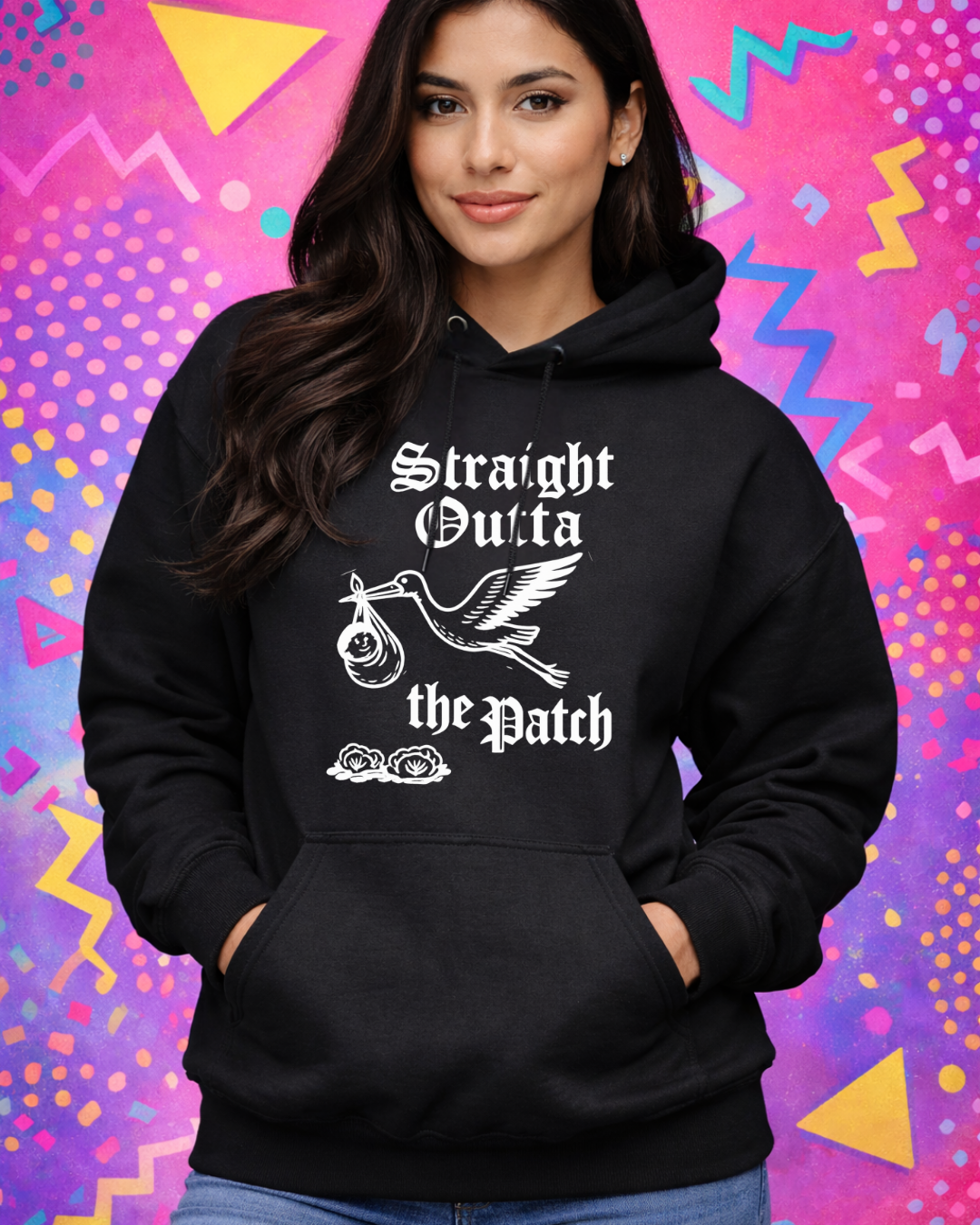 Straight Outta the Patch Hoodie (Gildan 18500) – Stork Baby Graphic Pullover Sweatshirt
