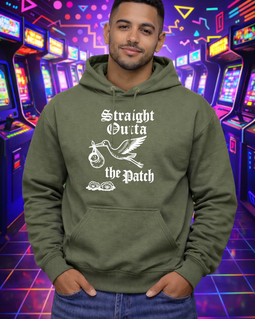 Straight Outta the Patch Hoodie (Gildan 18500) – Stork Baby Graphic Pullover Sweatshirt
