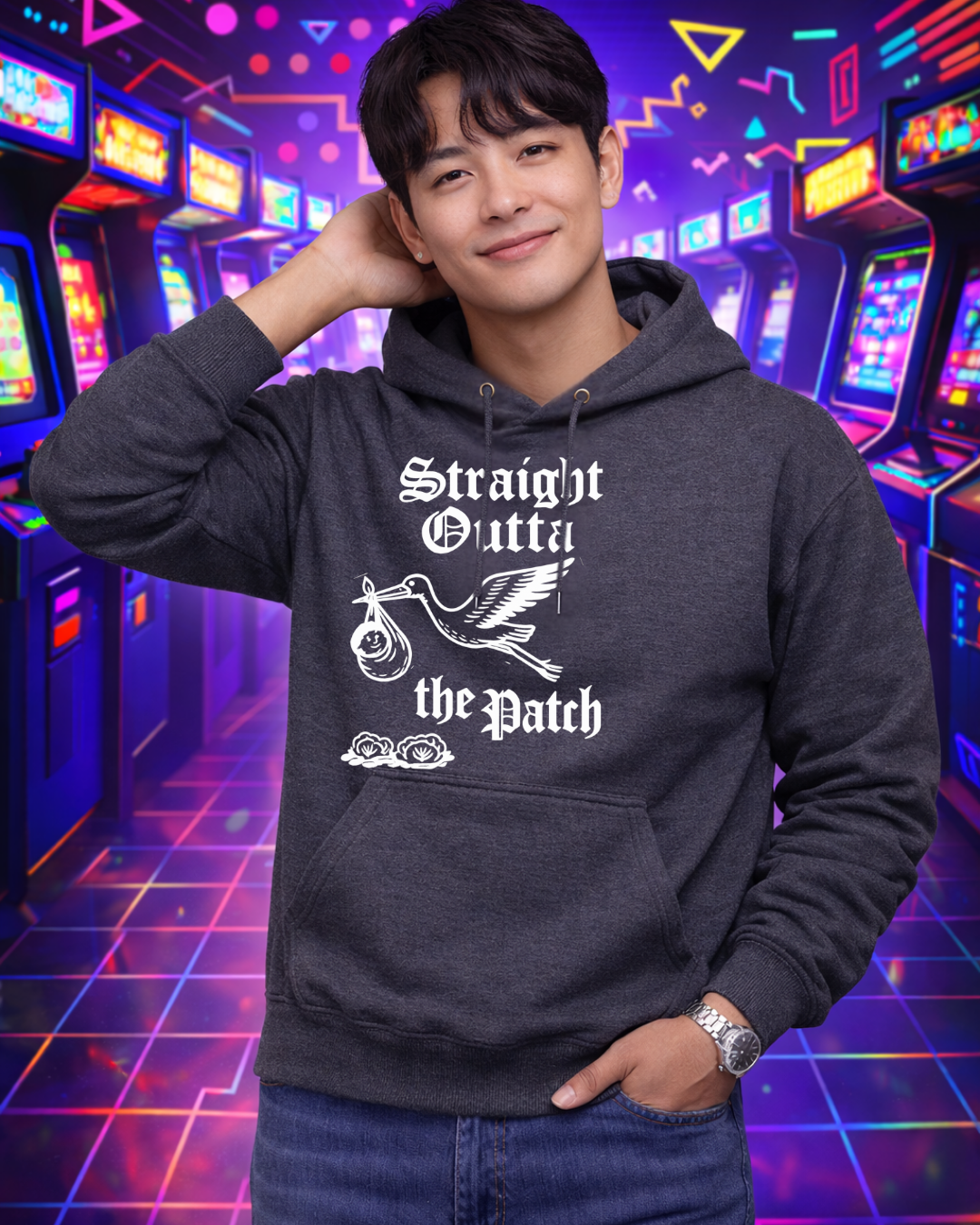 Straight Outta the Patch Hoodie (Gildan 18500) – Stork Baby Graphic Pullover Sweatshirt